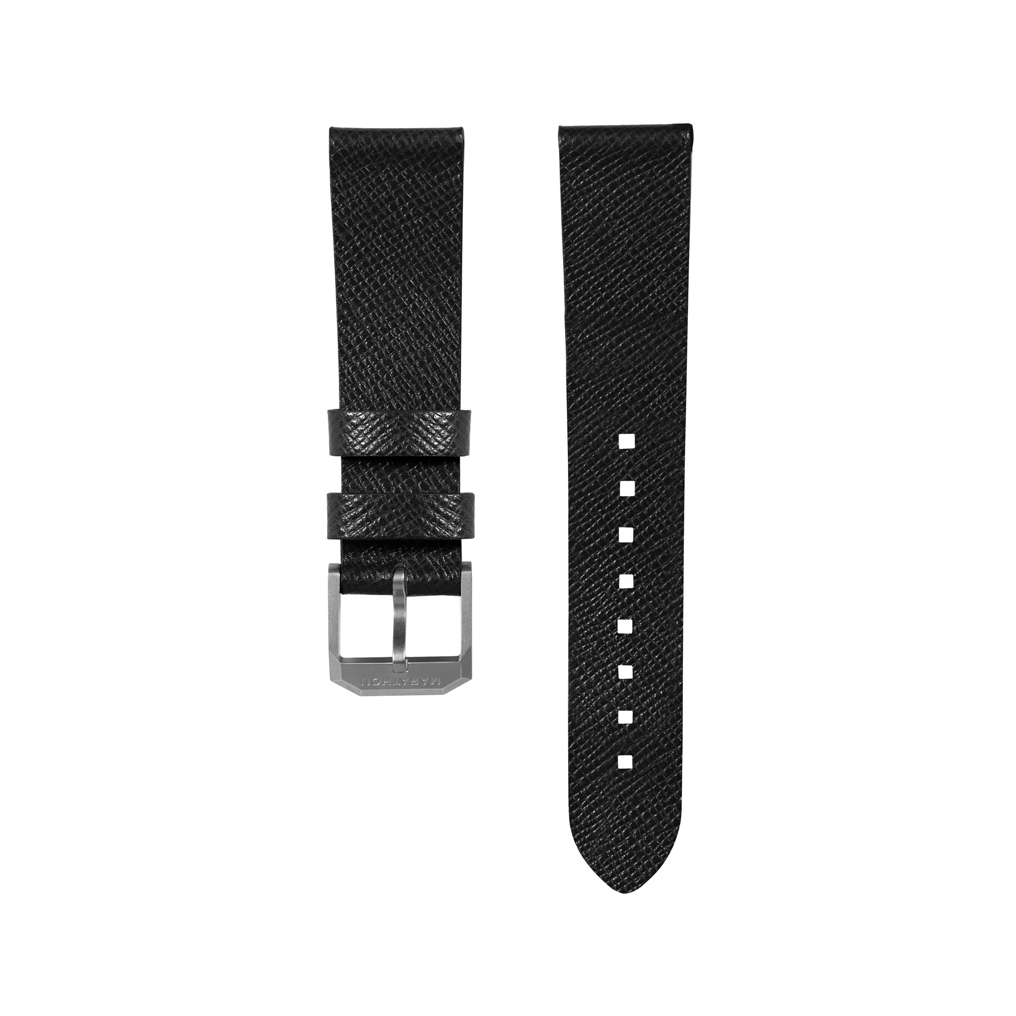 2-Piece Leather Strap, 20mm,  Black, Brushed Hardware