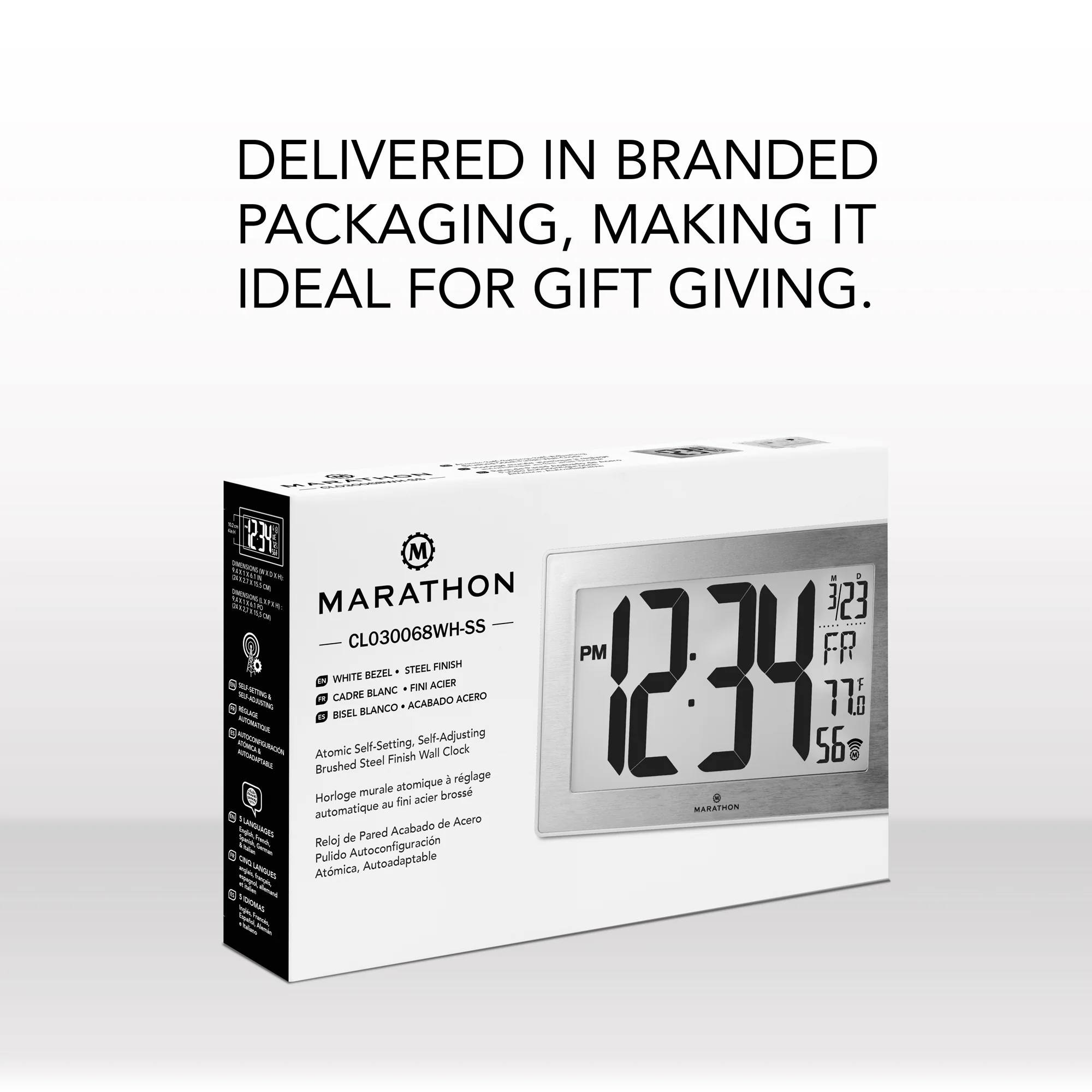 Self-Setting, Self-Adjusting, Wall Clock w/ Stand & 8 Time Zones - White/Stainless Steel 8 Self-Setting, Self-Adjusting, Wall Clock w/ Stand & 8 Time Zones - White/Stainless Steel