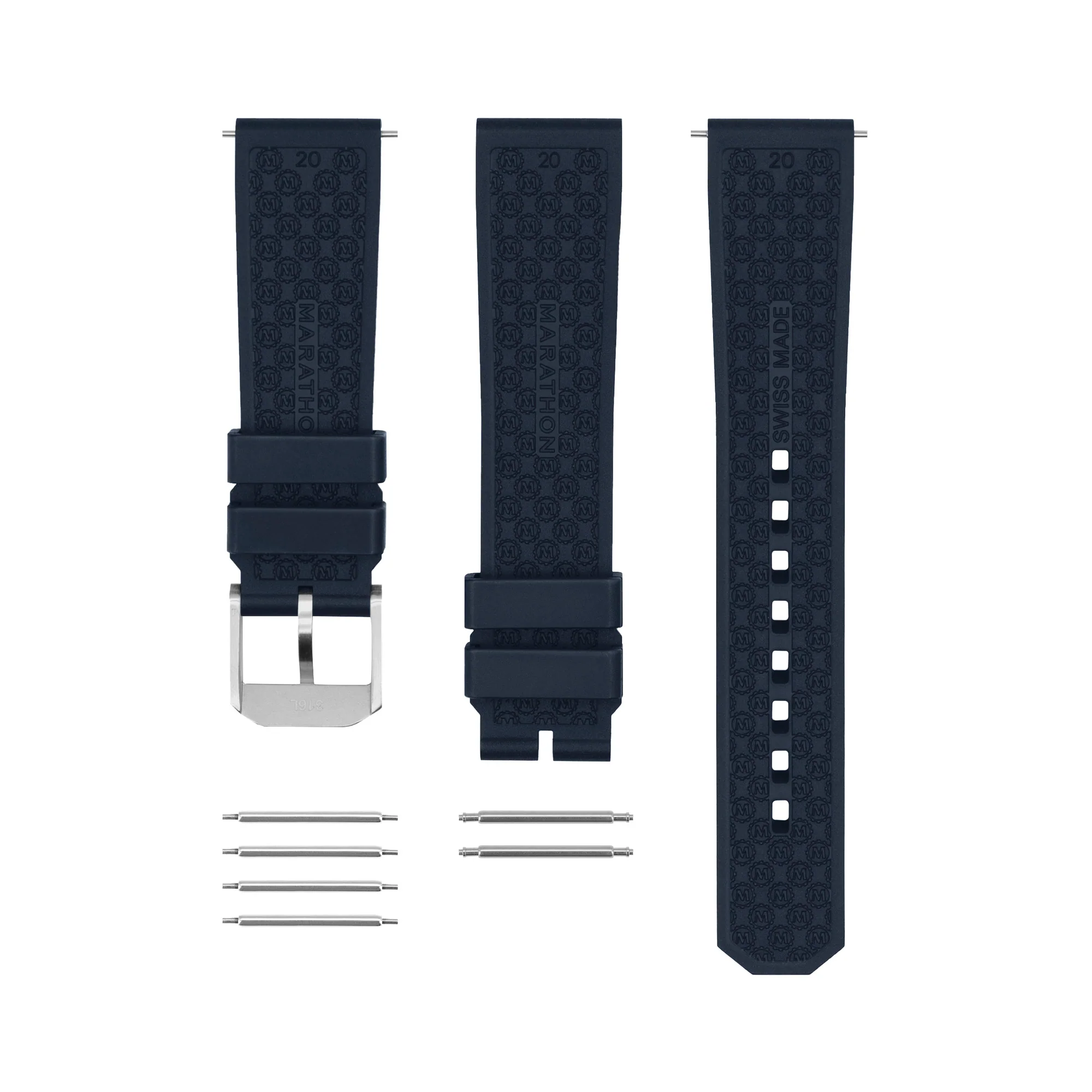 3-Piece Rubber Strap Kit, Blue, 20mm