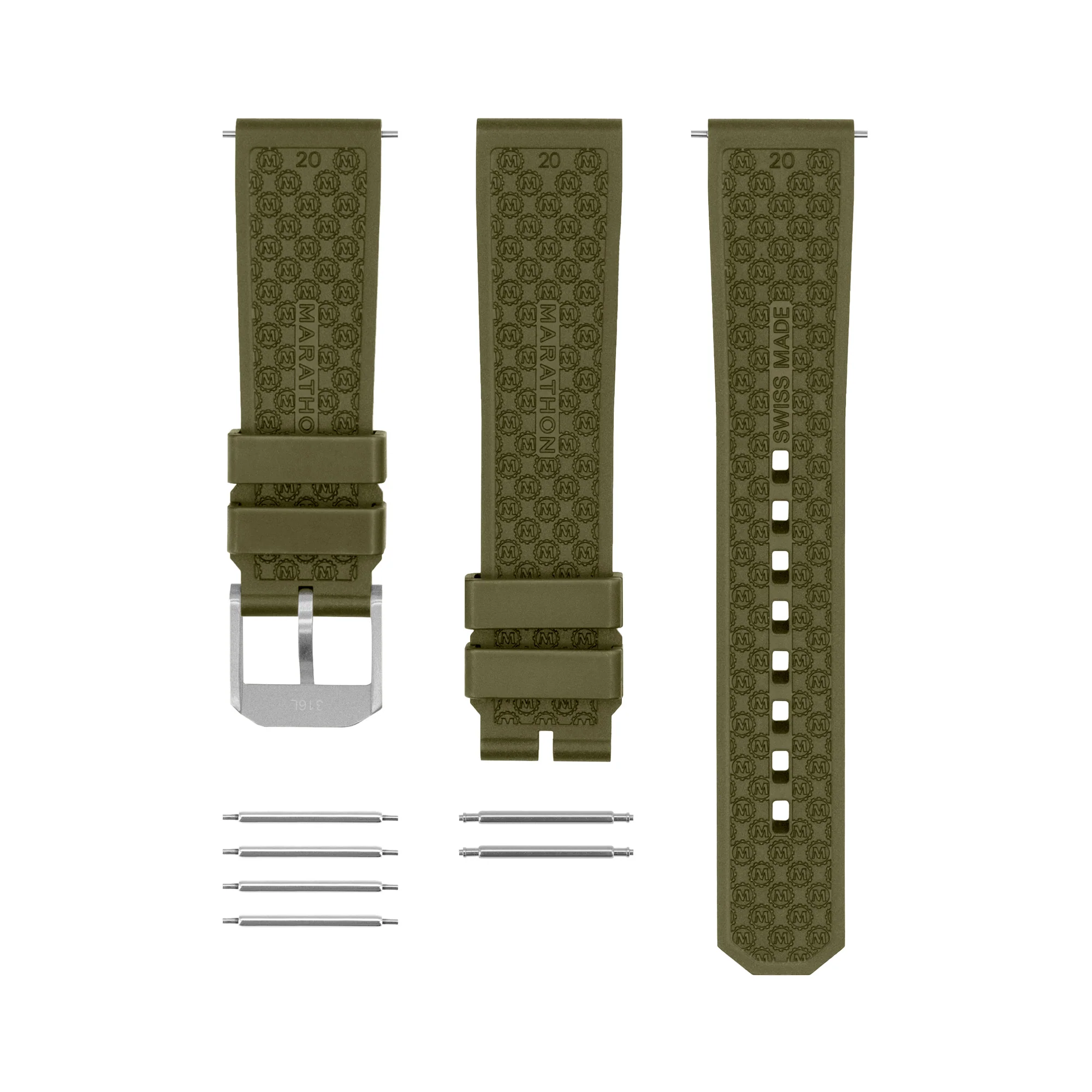 3-Piece Rubber Strap Kit, OD Green, Parkerized, 20mm 4 3-Piece Rubber Strap Kit, OD Green, Parkerized, 20mm