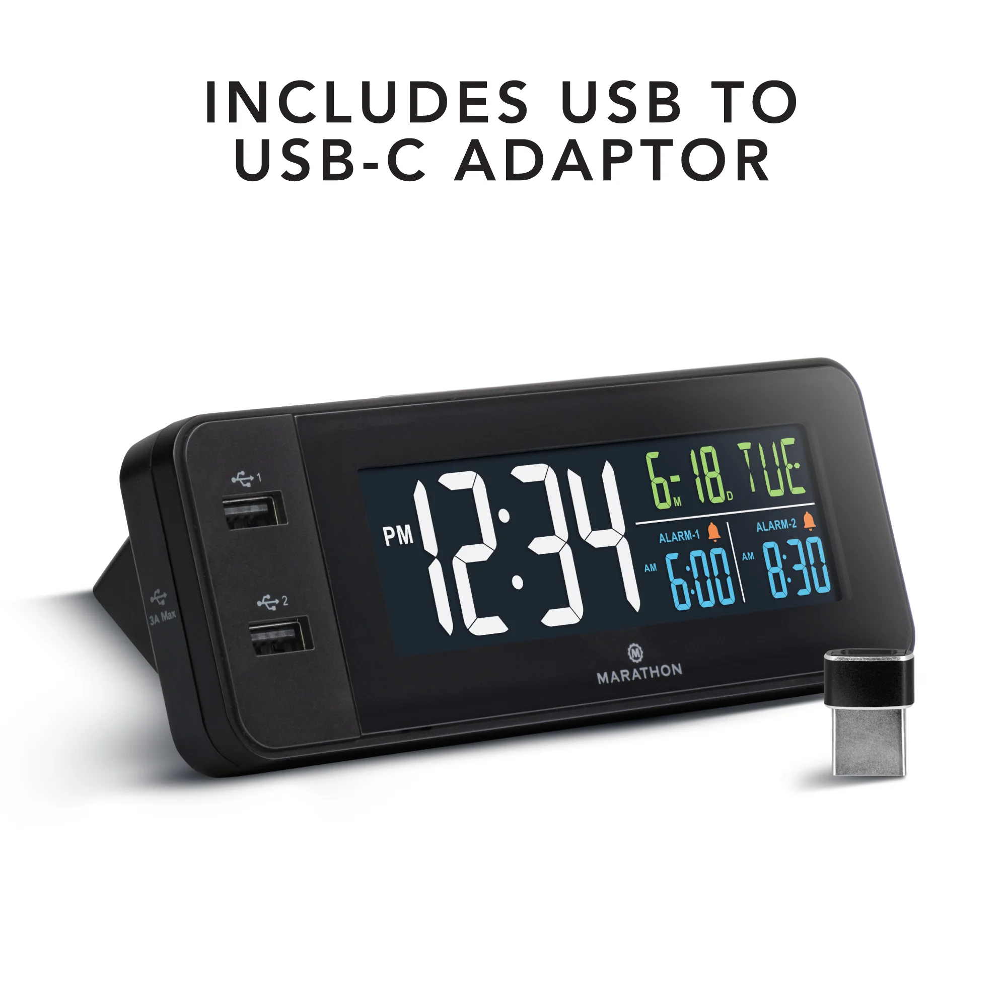 Hotel Collection - Fast Charging Dual USB-C Alarm Clock (Black) 2 Hotel Collection - Fast Charging Dual USB-C Alarm Clock (Black)