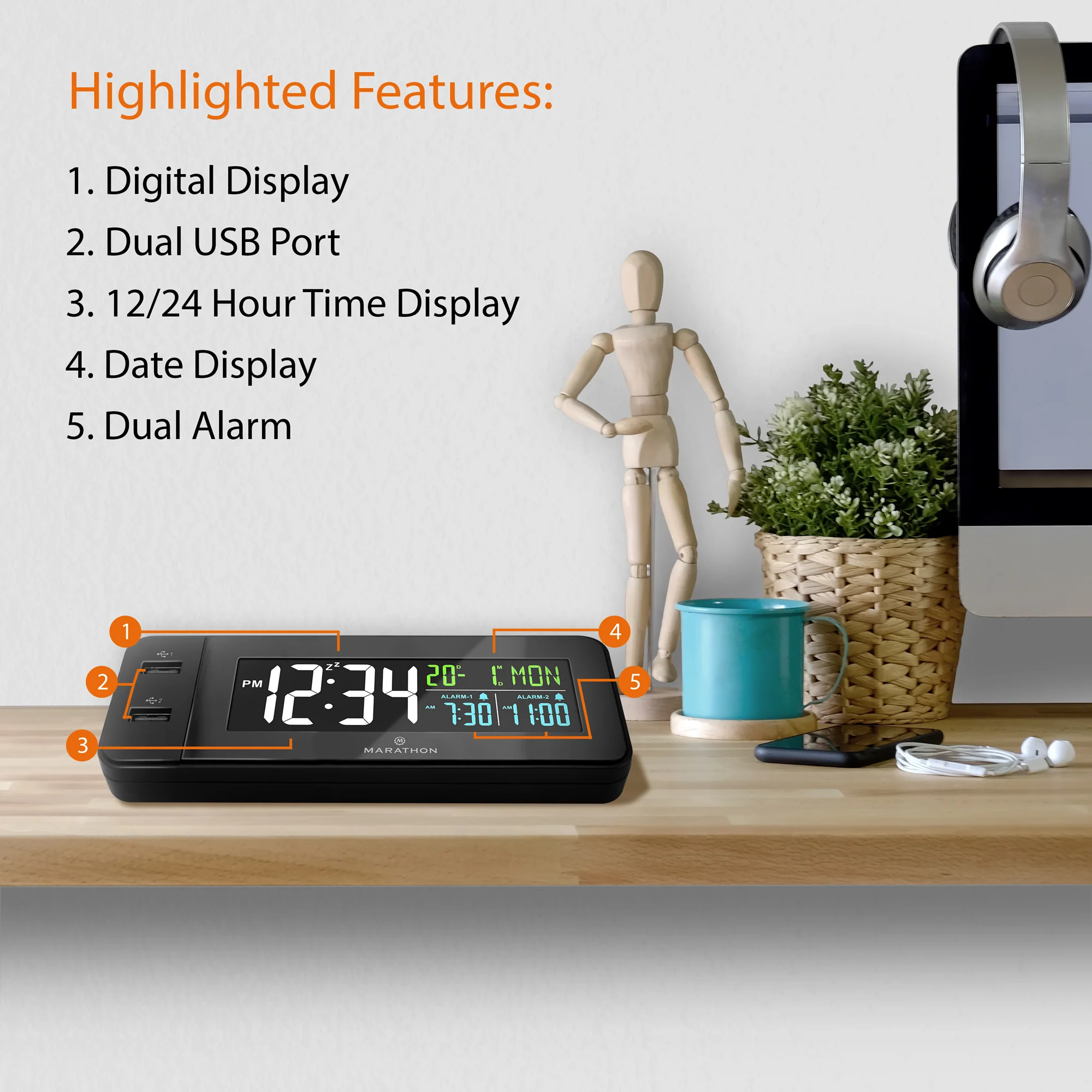 Hotel Collection - Fast Charging Dual USB-C Alarm Clock (Black) 3 Hotel Collection - Fast Charging Dual USB-C Alarm Clock (Black)