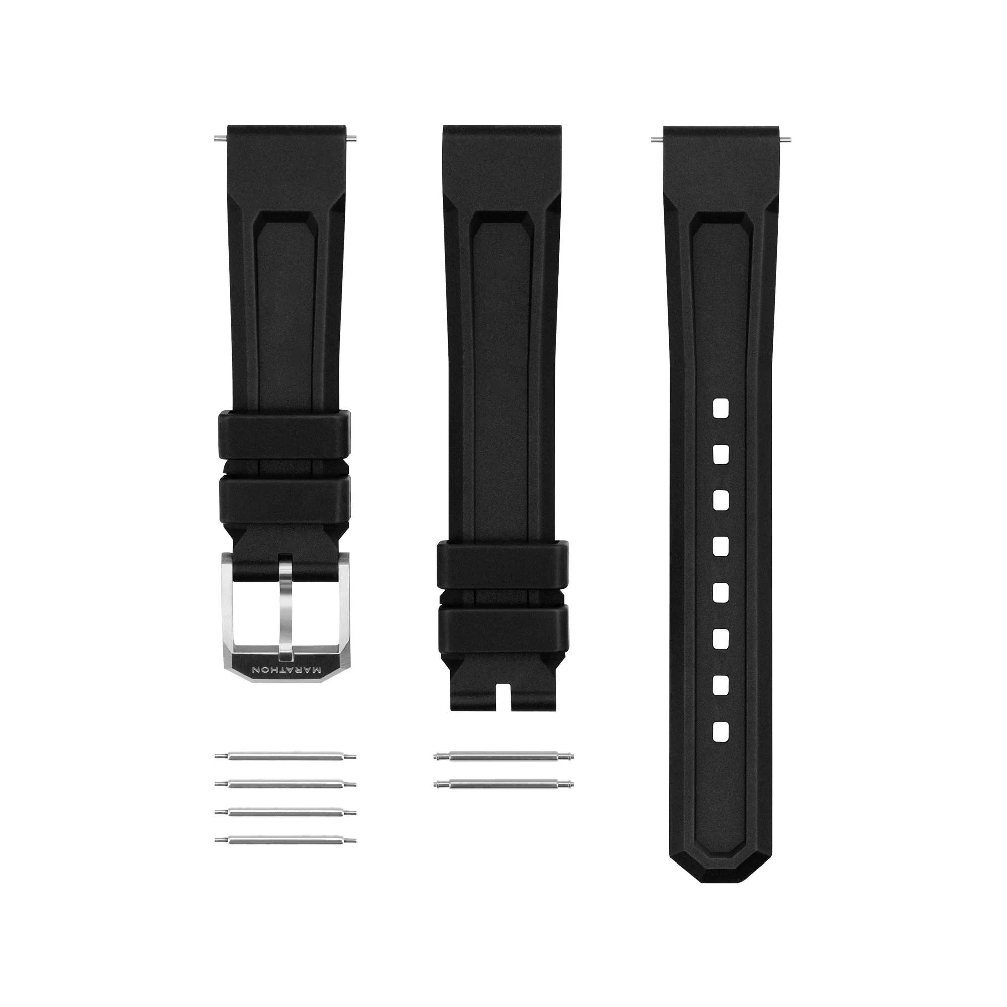 3-Piece Rubber Strap Kit, Black, 18mm