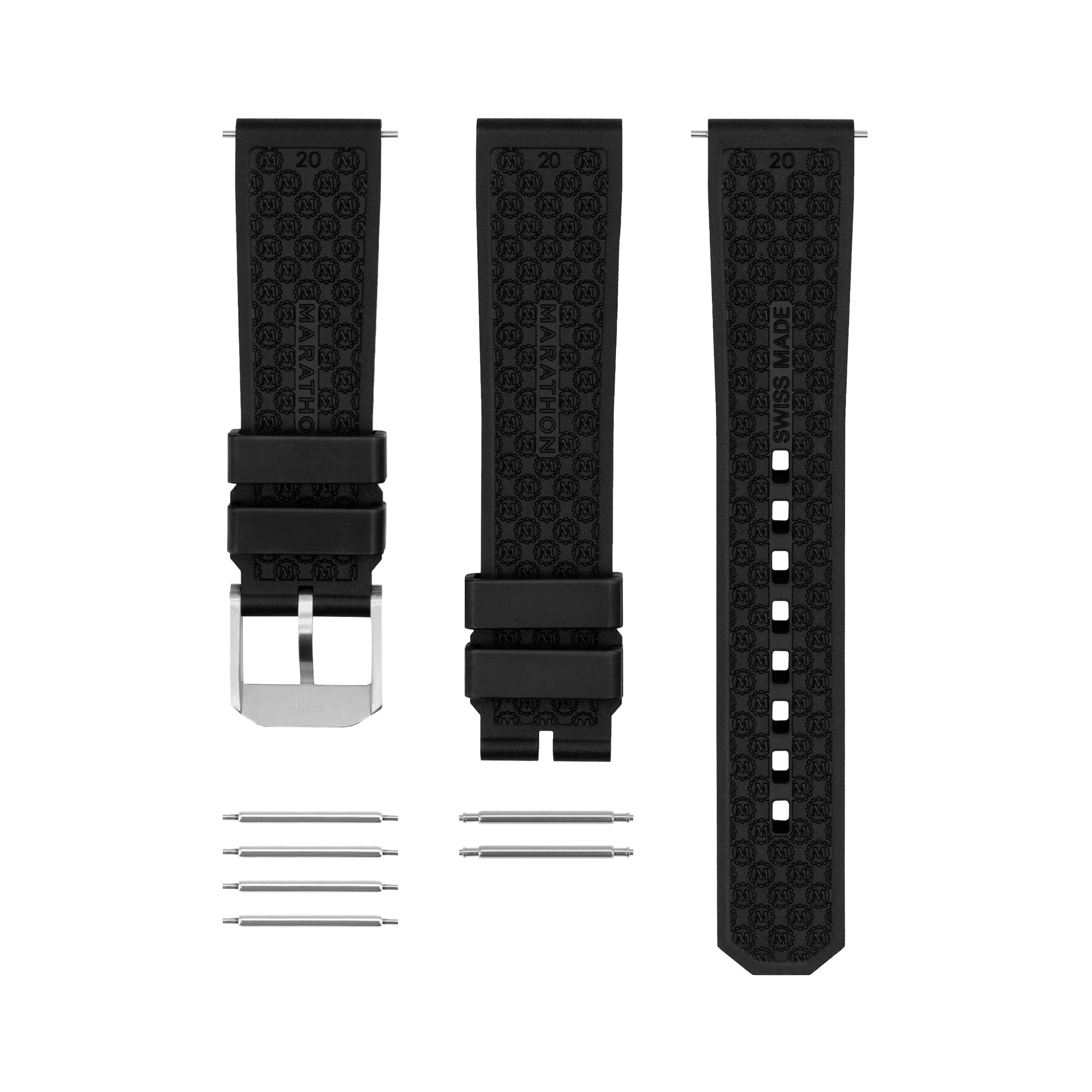 3-Piece Rubber Strap Kit, Black, 20mm 6 3-Piece Rubber Strap Kit, Black, 20mm