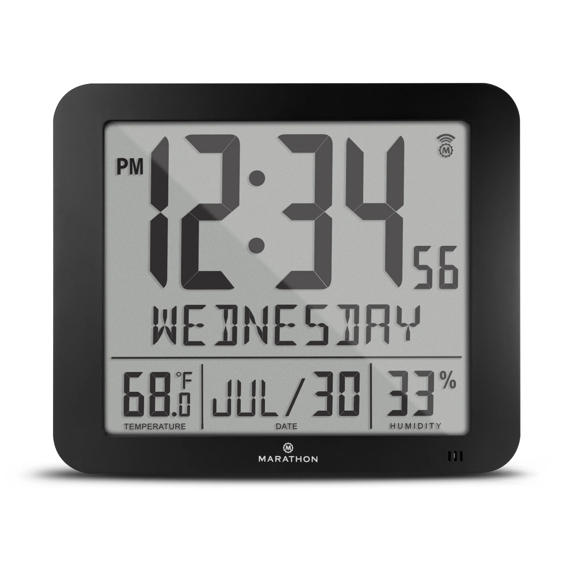 Slim Self-Setting Wall Clock with Full Calendar Display, Temperature & Humidity 10 Slim Self-Setting Wall Clock with Full Calendar Display, Temperature & Humidity