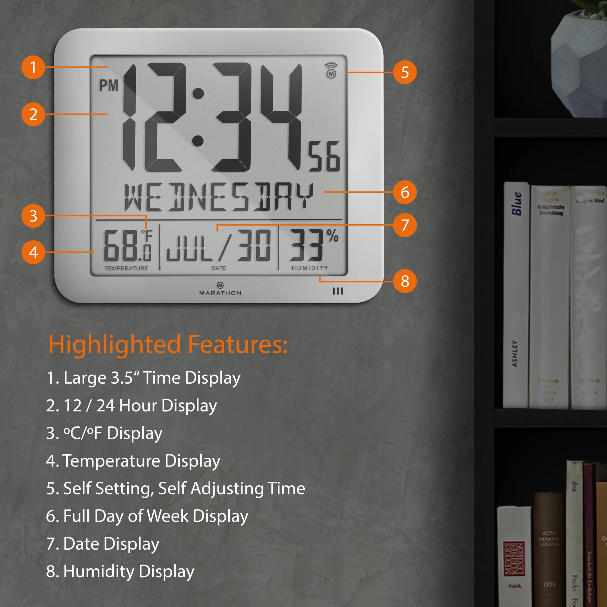 Slim Self-Setting Wall Clock with Full Calendar Display, Temperature & Humidity 26 Slim Self-Setting Wall Clock with Full Calendar Display, Temperature & Humidity