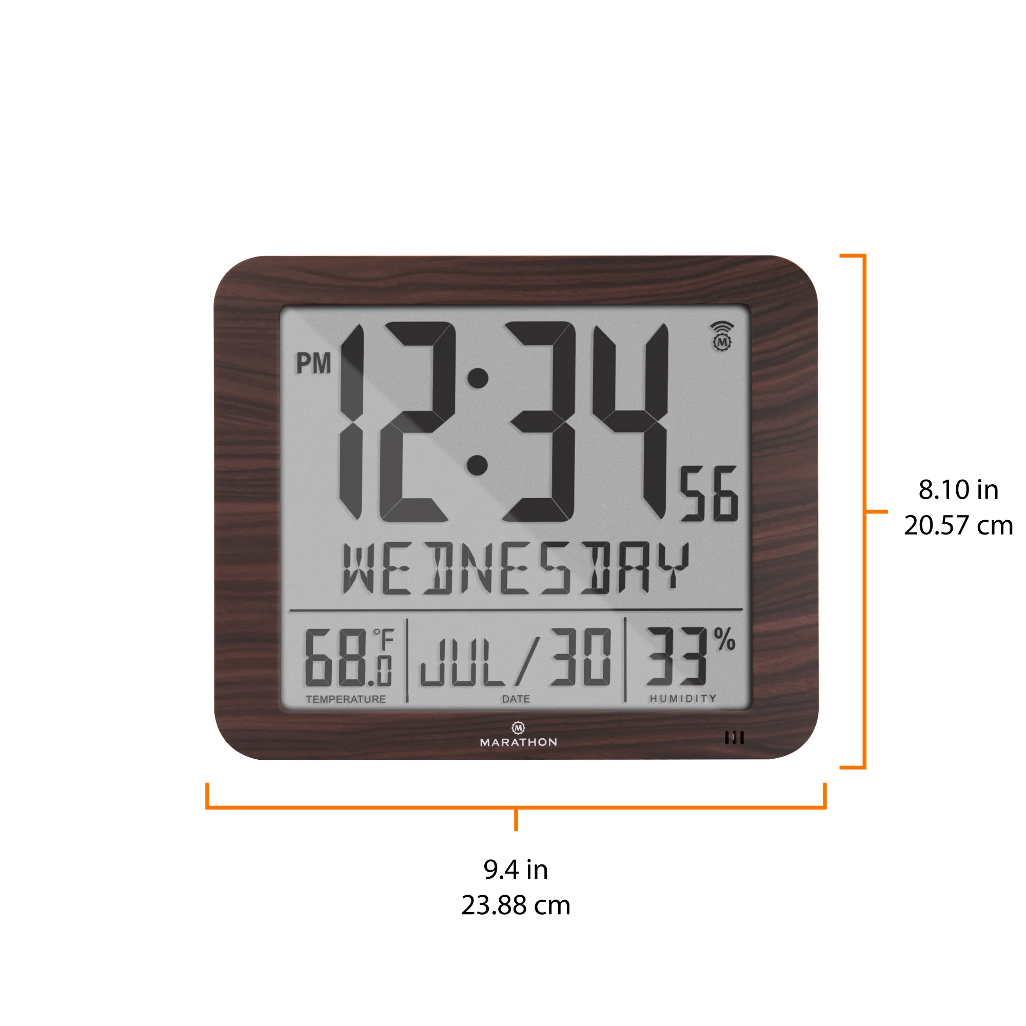 Slim Self-Setting Wall Clock with Full Calendar Display, Temperature & Humidity 5 Slim Self-Setting Wall Clock with Full Calendar Display, Temperature & Humidity