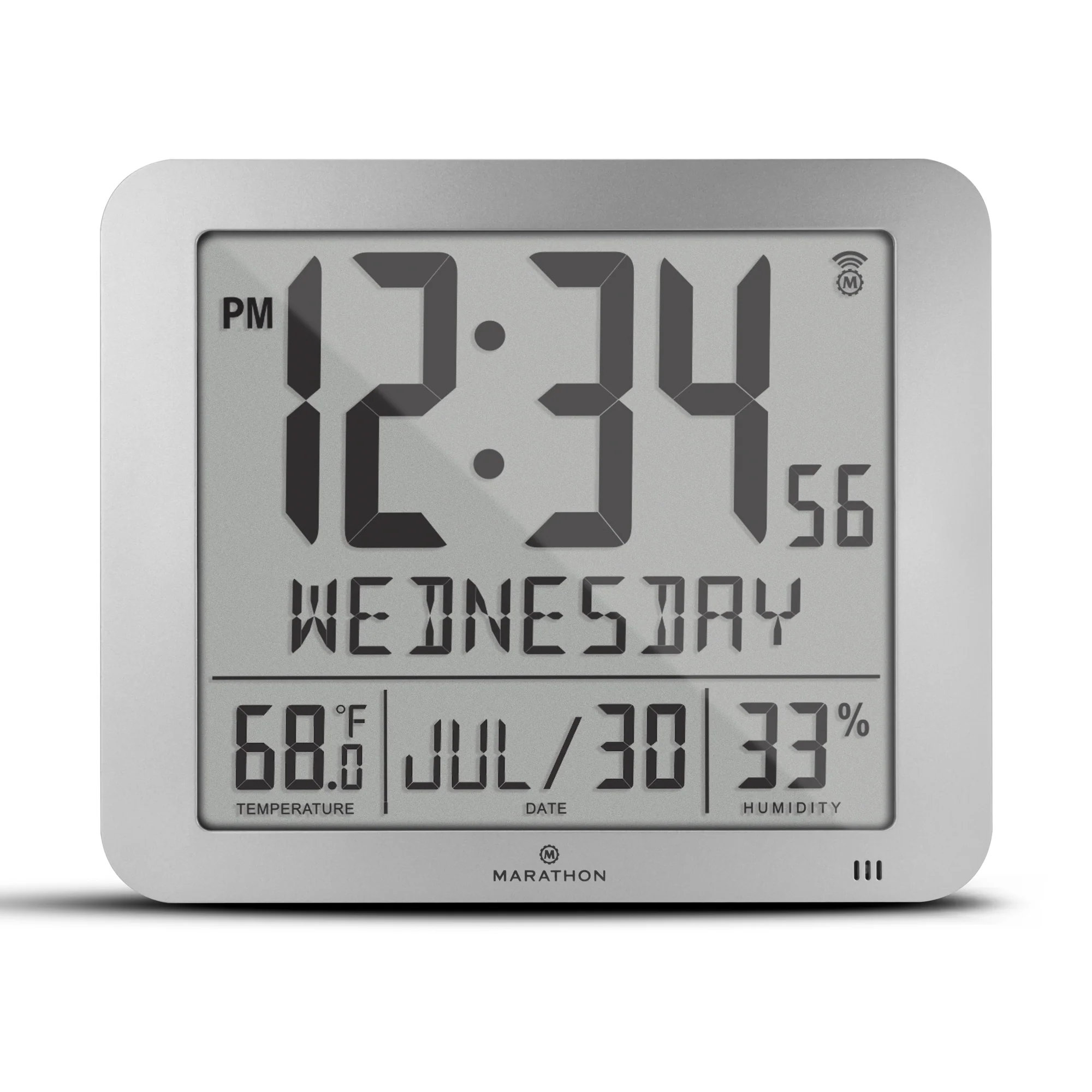 Slim Self-Setting Wall Clock with Full Calendar Display, Temperature & Humidity 21 Slim Self-Setting Wall Clock with Full Calendar Display, Temperature & Humidity