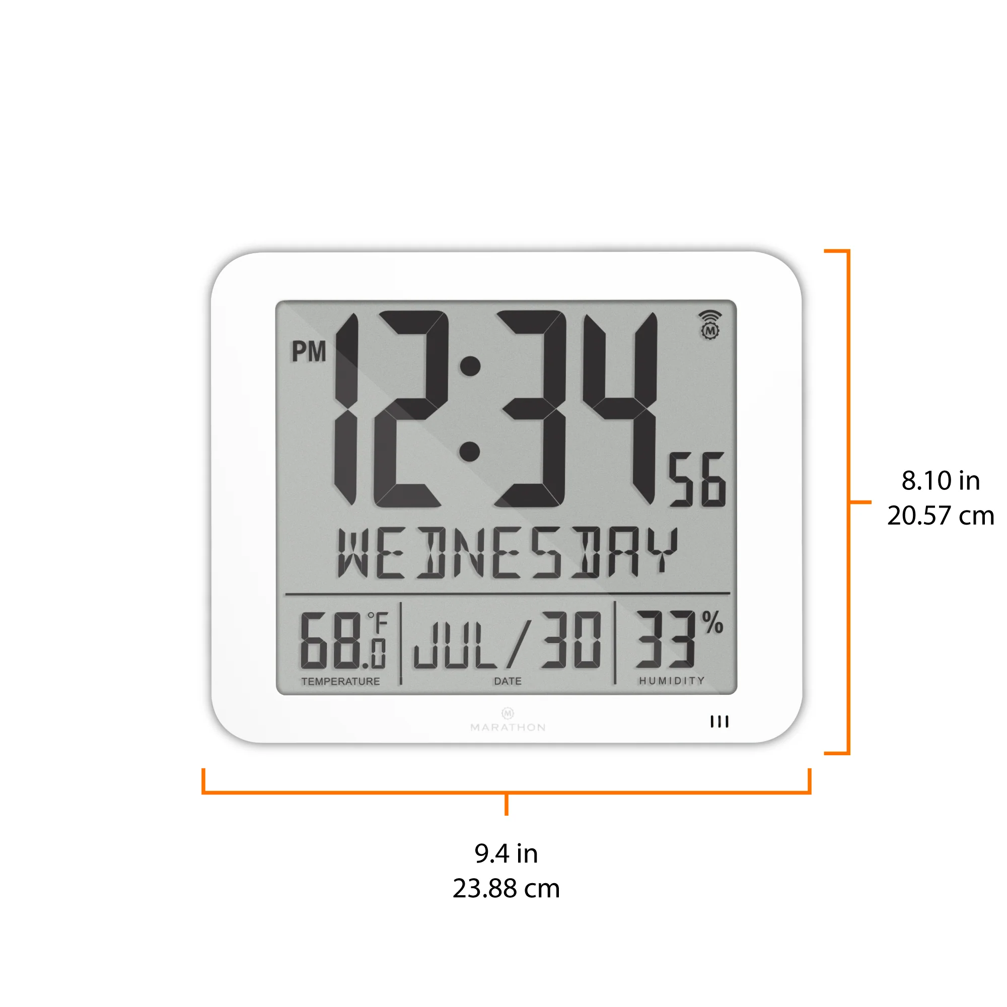 Slim Self-Setting Wall Clock with Full Calendar Display, Temperature & Humidity 32 Slim Self-Setting Wall Clock with Full Calendar Display, Temperature & Humidity