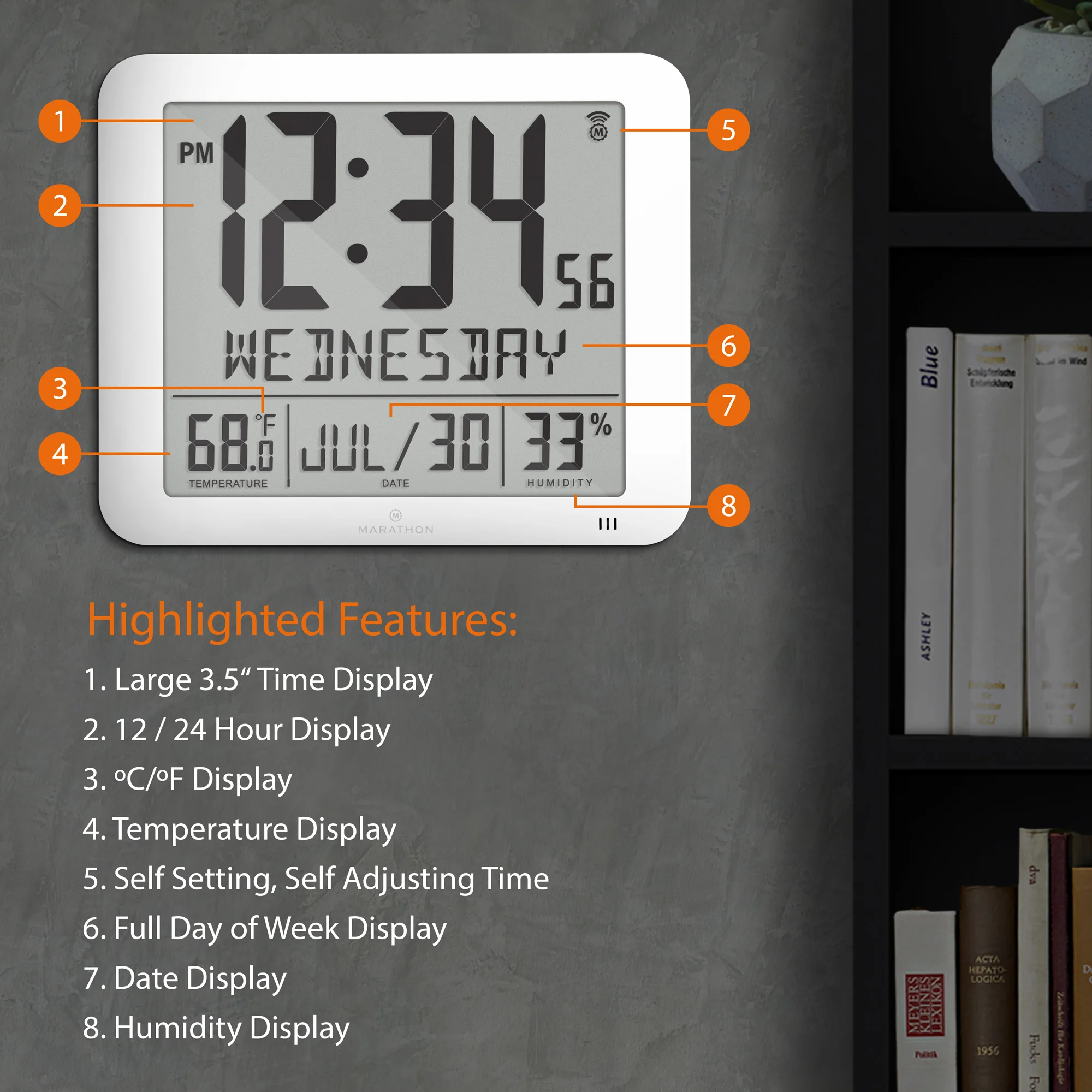 Slim Self-Setting Wall Clock with Full Calendar Display, Temperature & Humidity 37 Slim Self-Setting Wall Clock with Full Calendar Display, Temperature & Humidity