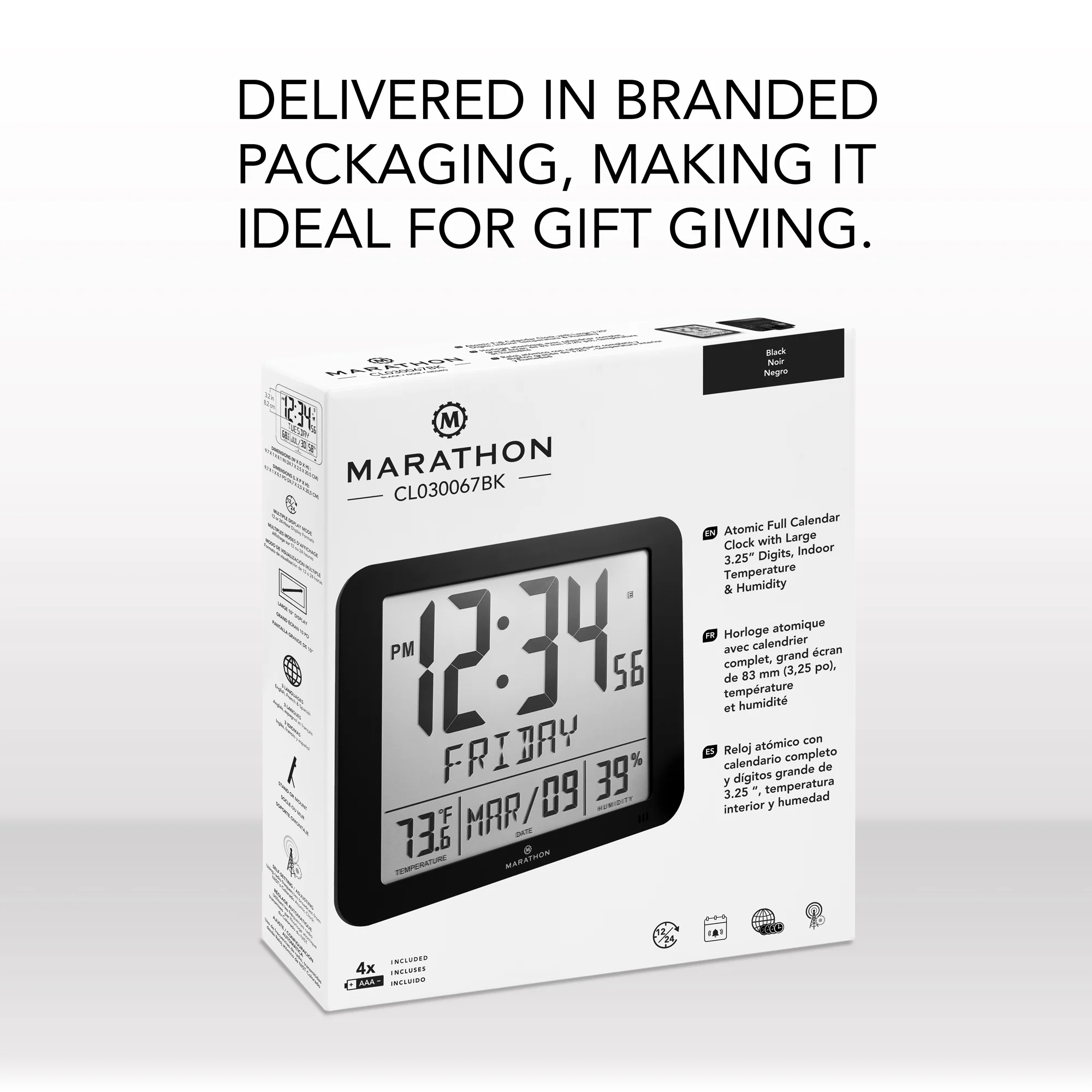 Slim Self-Setting Wall Clock with Full Calendar Display, Temperature & Humidity