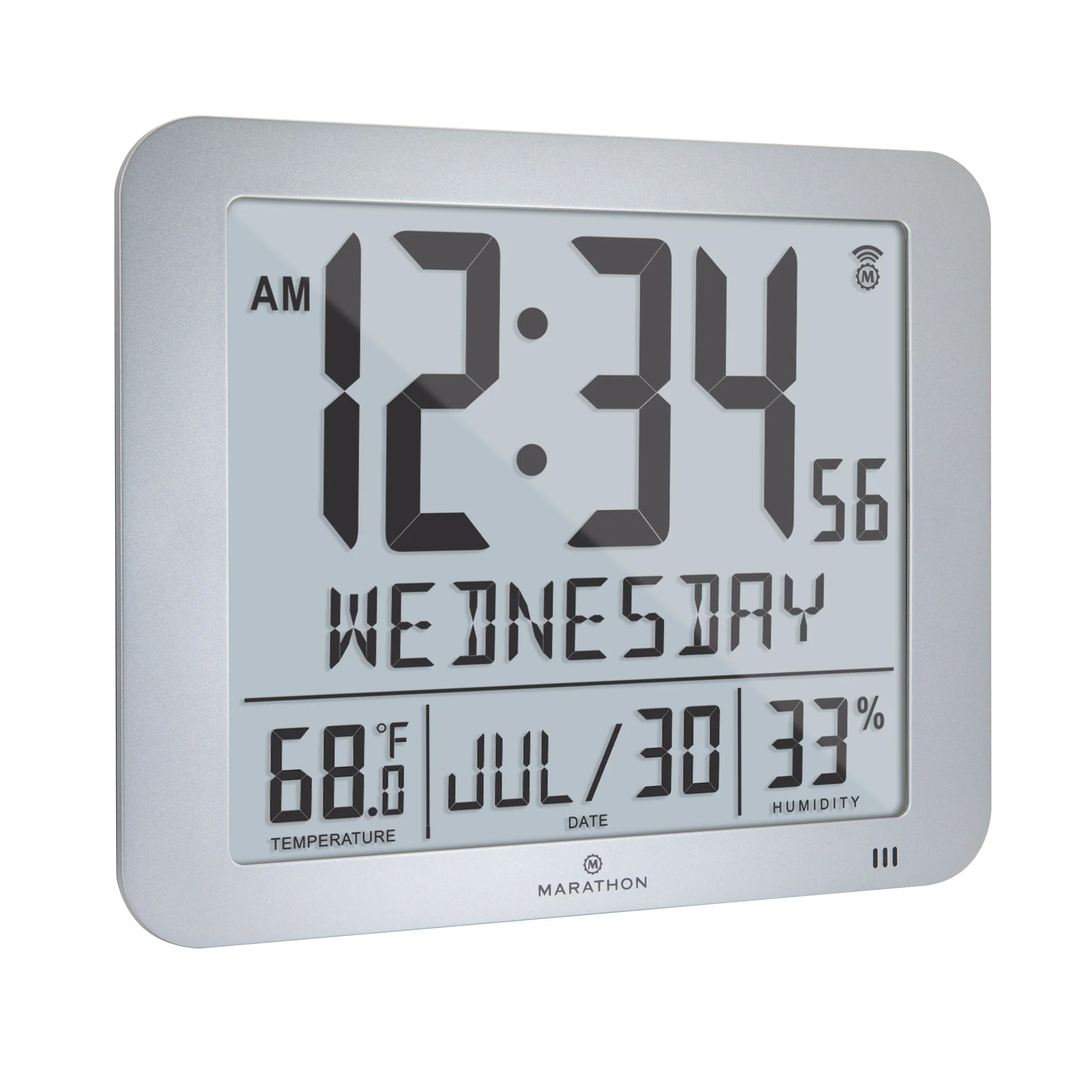 Slim Self-Setting Wall Clock with Full Calendar Display, Temperature & Humidity 23 Slim Self-Setting Wall Clock with Full Calendar Display, Temperature & Humidity