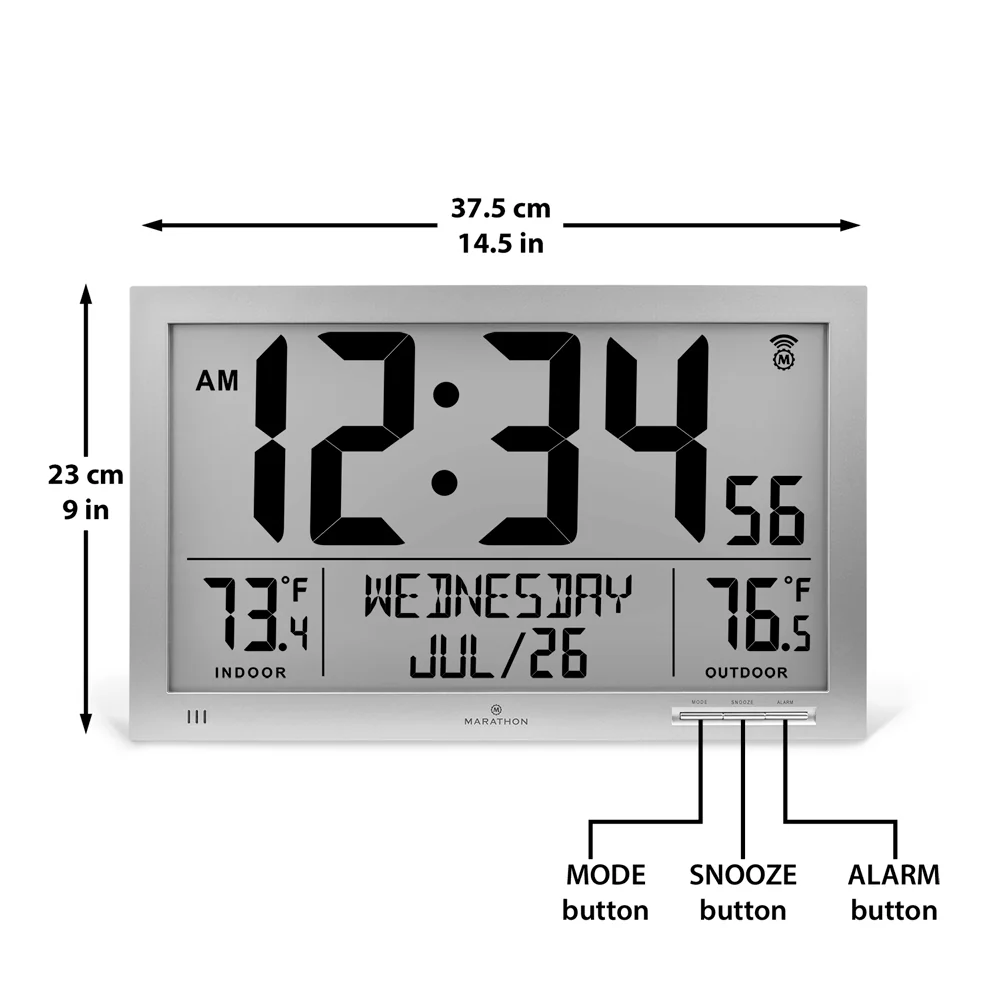 Self-Setting Full Calendar Clock with Extra Large Digits Indoor and Outdoor Temperature - Black 13 Self-Setting Full Calendar Clock with Extra Large Digits Indoor and Outdoor Temperature - Black