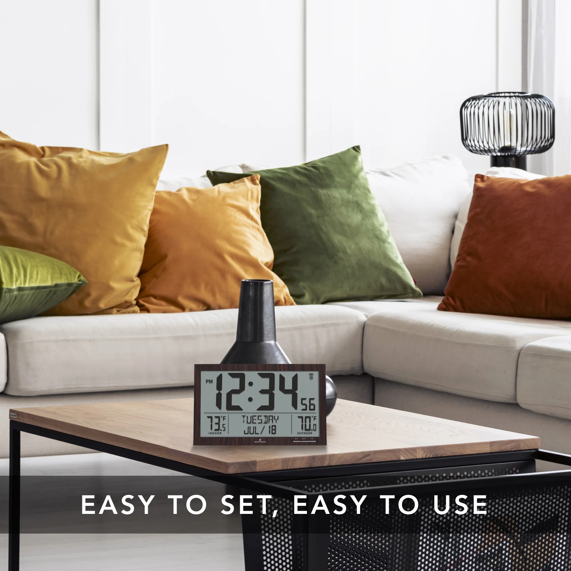 Self-Setting Full Calendar Clock with Extra Large Digits Indoor and Outdoor Temperature - Black 29 Self-Setting Full Calendar Clock with Extra Large Digits Indoor and Outdoor Temperature - Black