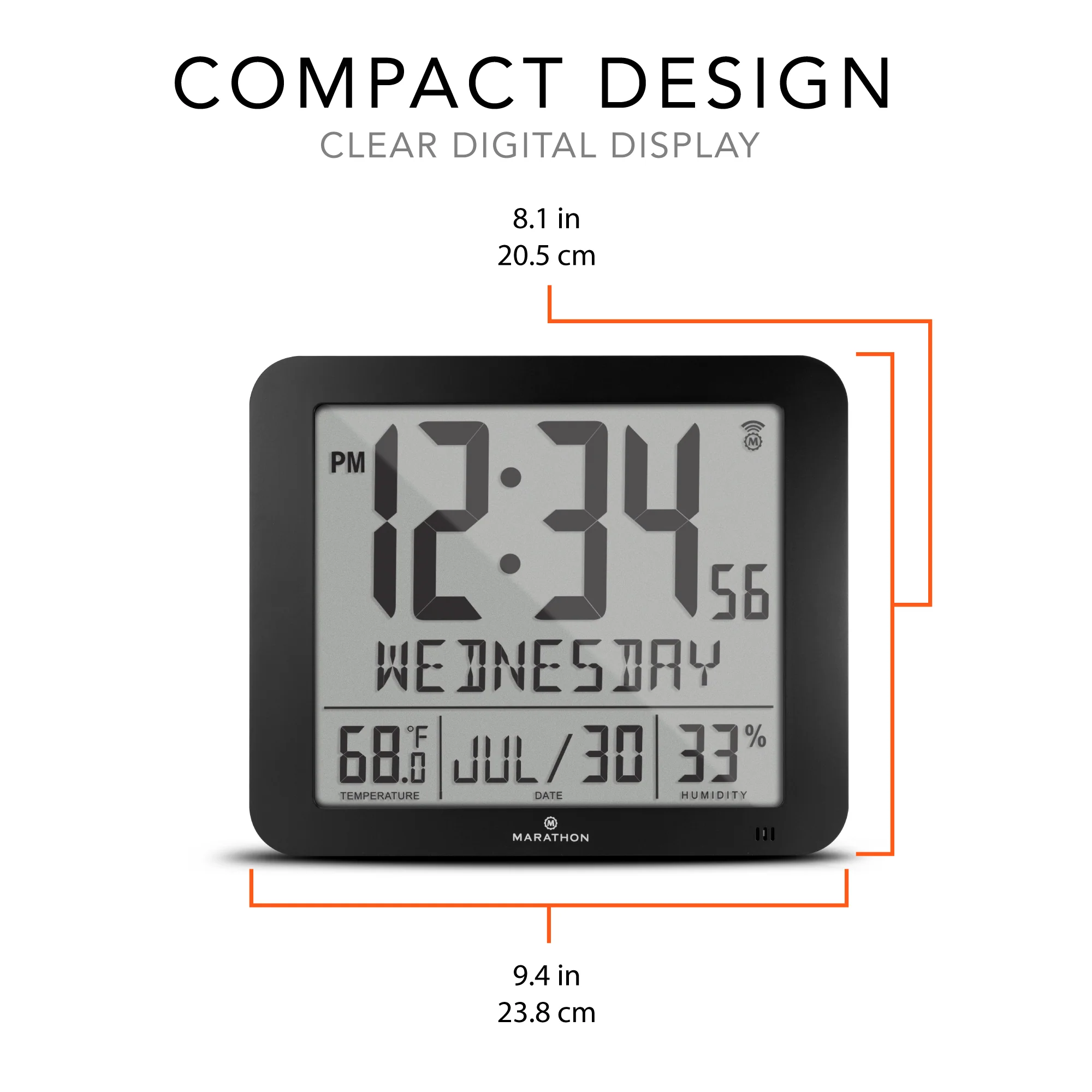 Slim Self-Setting Wall Clock with Full Calendar Display, Temperature & Humidity 17 Slim Self-Setting Wall Clock with Full Calendar Display, Temperature & Humidity