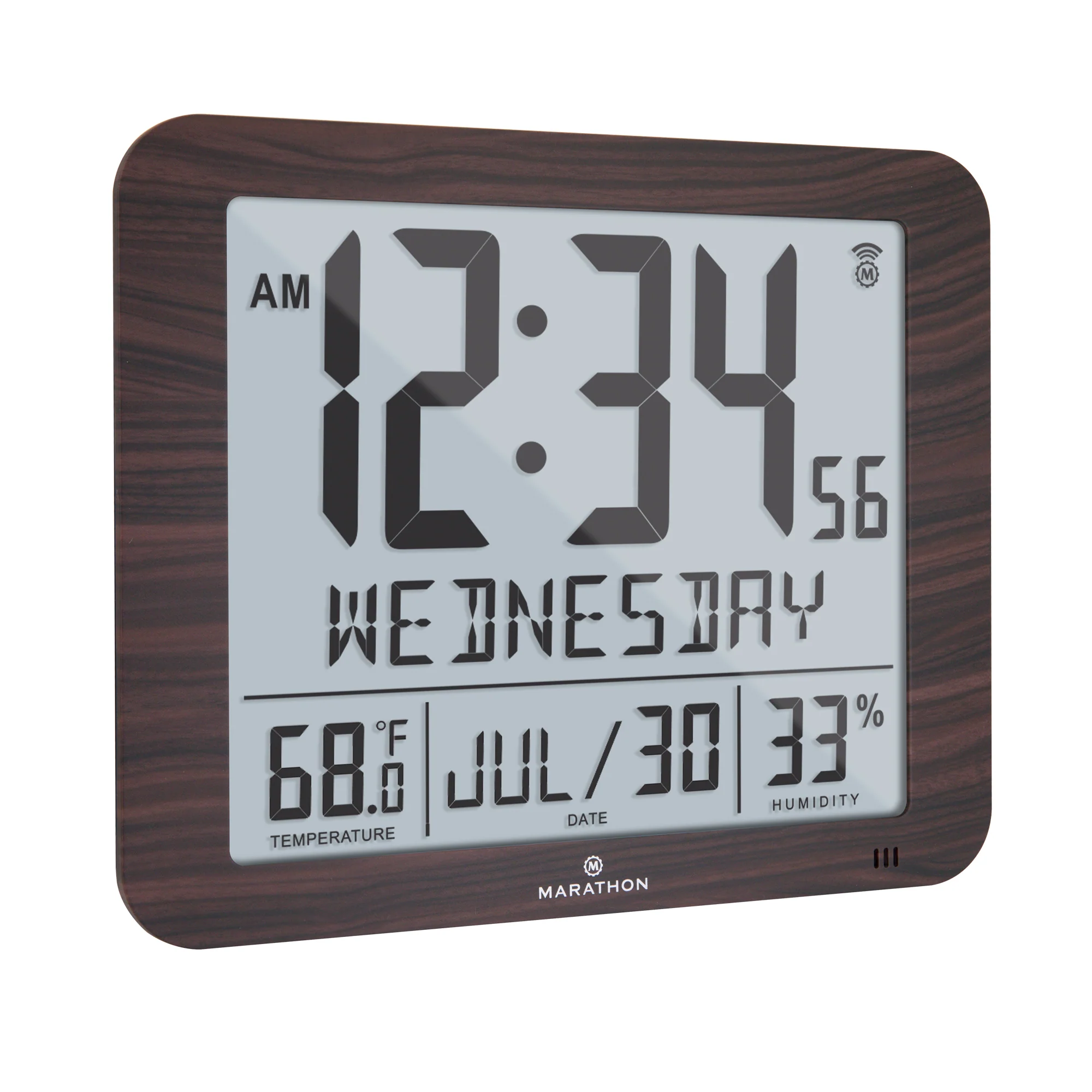 Slim Self-Setting Wall Clock with Full Calendar Display, Temperature & Humidity 3 Slim Self-Setting Wall Clock with Full Calendar Display, Temperature & Humidity