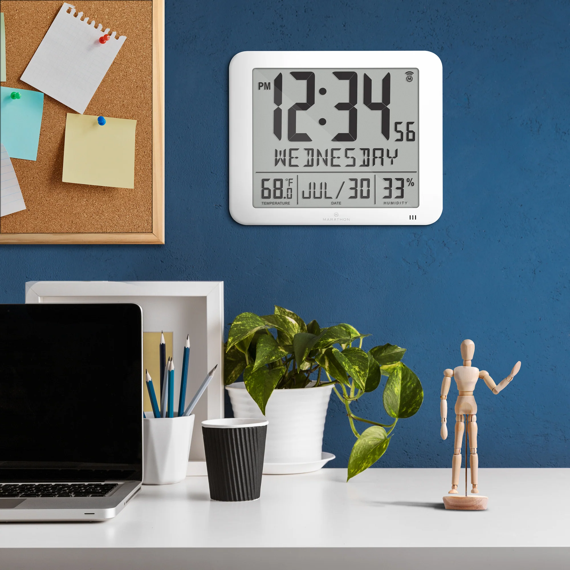 Slim Self-Setting Wall Clock with Full Calendar Display, Temperature & Humidity 33 Slim Self-Setting Wall Clock with Full Calendar Display, Temperature & Humidity
