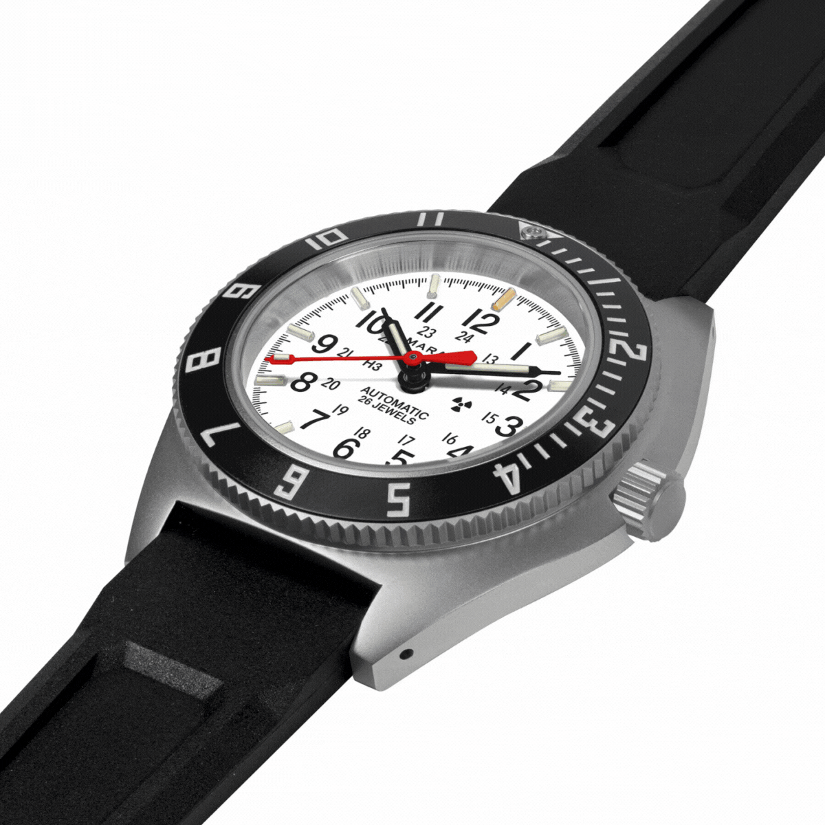 41mm Arctic Steel Navigator w/ Date Automatic (Arctic SSNAV-D Auto) on Black 3-Piece Rubber Strap Kit 4 41mm Arctic Steel Navigator w/ Date Automatic (Arctic SSNAV-D Auto) on Black 3-Piece Rubber Strap Kit