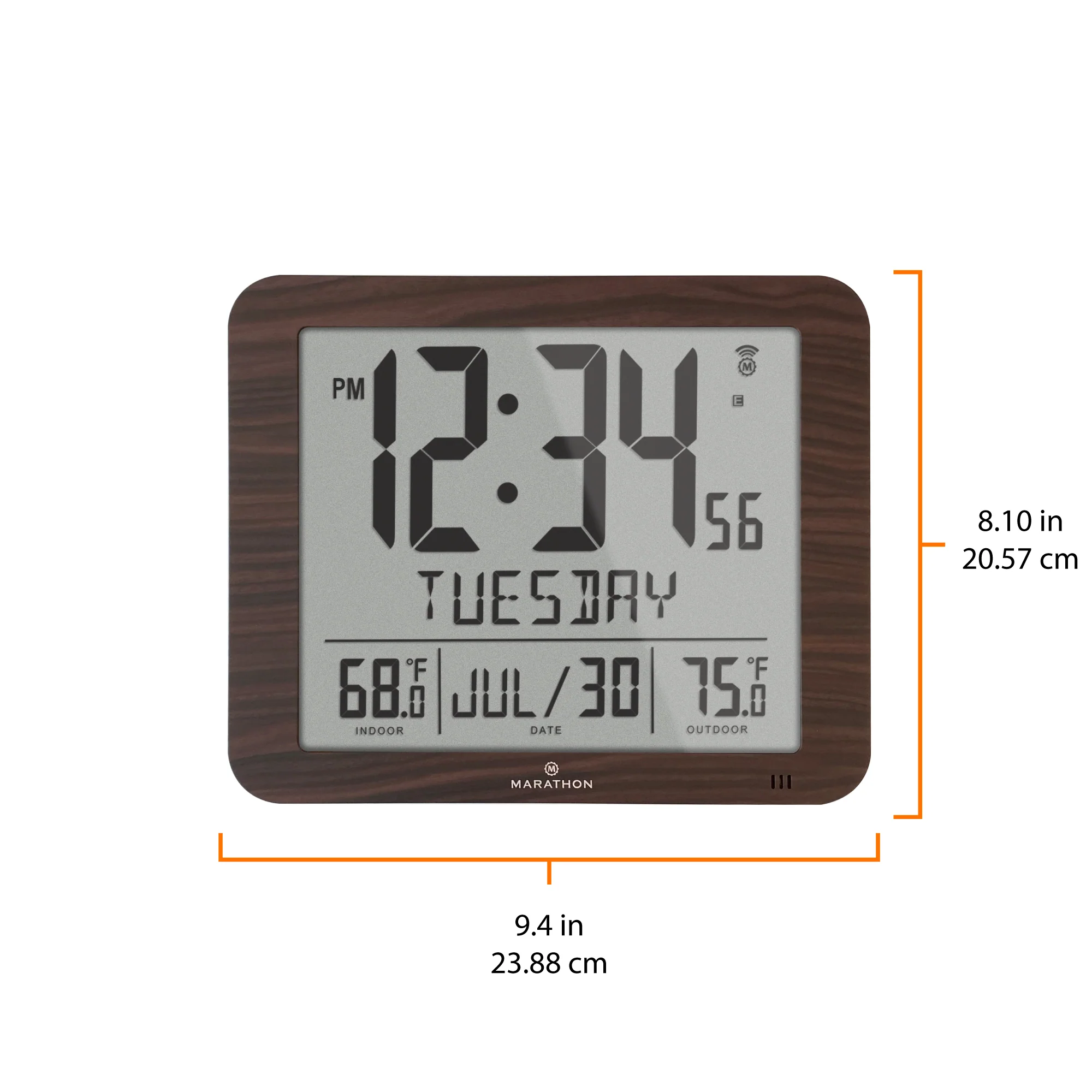 Slim Self-Setting Full Calendar Wall Clock with Indoor/Outdoor Temperature 26 Slim Self-Setting Full Calendar Wall Clock with Indoor/Outdoor Temperature
