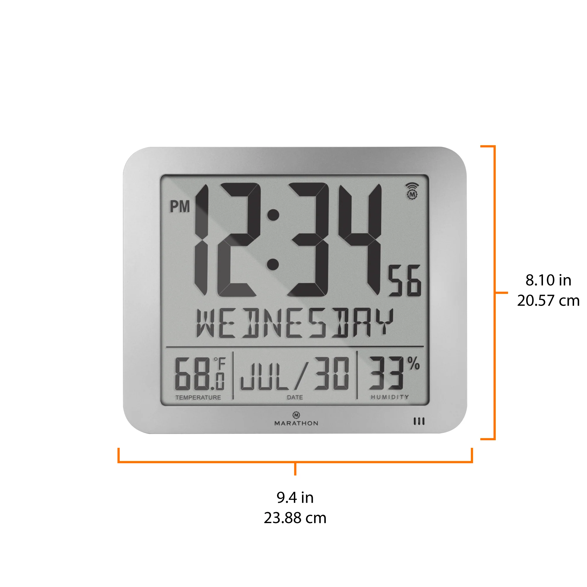 Slim Self-Setting Wall Clock with Full Calendar Display, Temperature & Humidity 24 Slim Self-Setting Wall Clock with Full Calendar Display, Temperature & Humidity