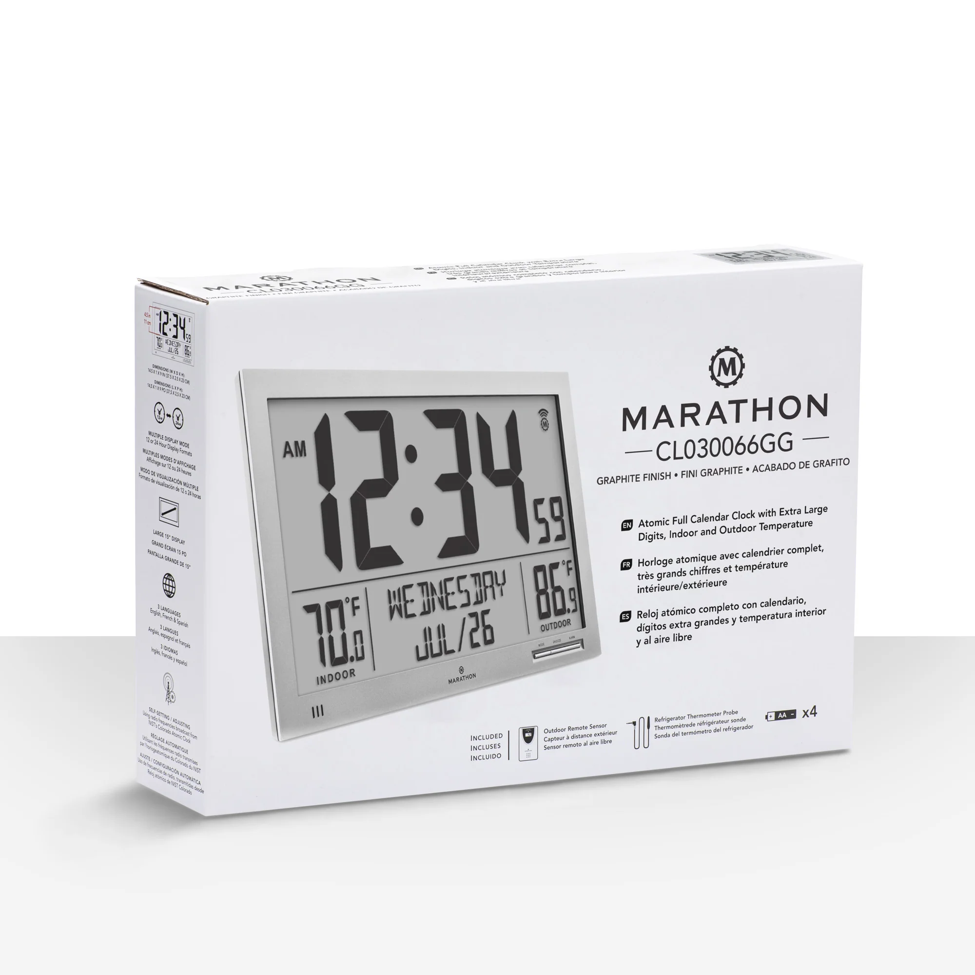Self-Setting Full Calendar Clock with Extra Large Digits Indoor and Outdoor Temperature - Black 17 Self-Setting Full Calendar Clock with Extra Large Digits Indoor and Outdoor Temperature - Black