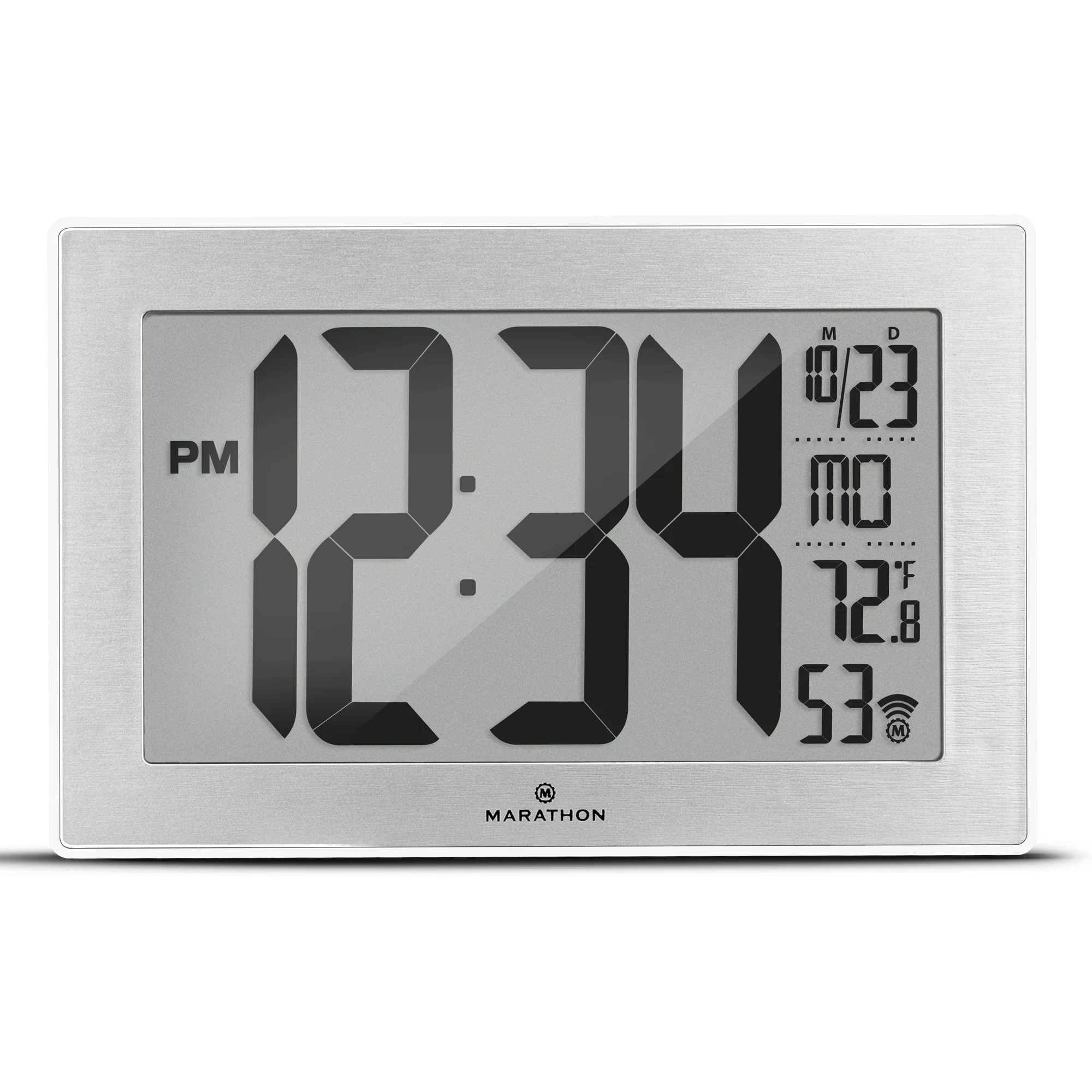 Self-Setting, Self-Adjusting, Wall Clock w/ Stand & 8 Time Zones - White/Stainless Steel 1 Self-Setting, Self-Adjusting, Wall Clock w/ Stand & 8 Time Zones - White/Stainless Steel