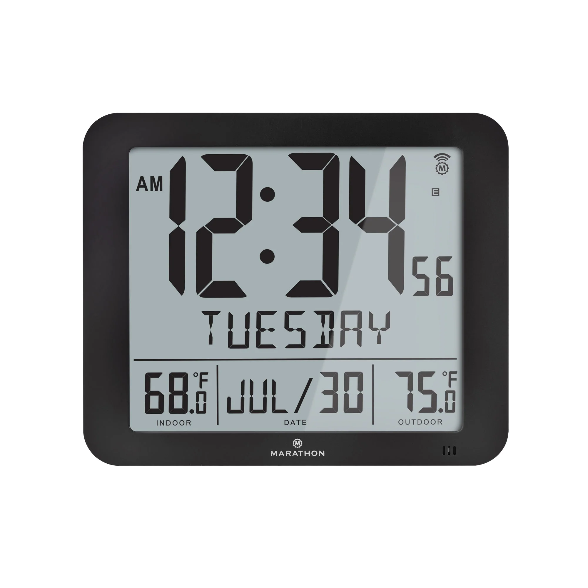 Slim Self-Setting Full Calendar Wall Clock with Indoor/Outdoor Temperature 1 Slim Self-Setting Full Calendar Wall Clock with Indoor/Outdoor Temperature