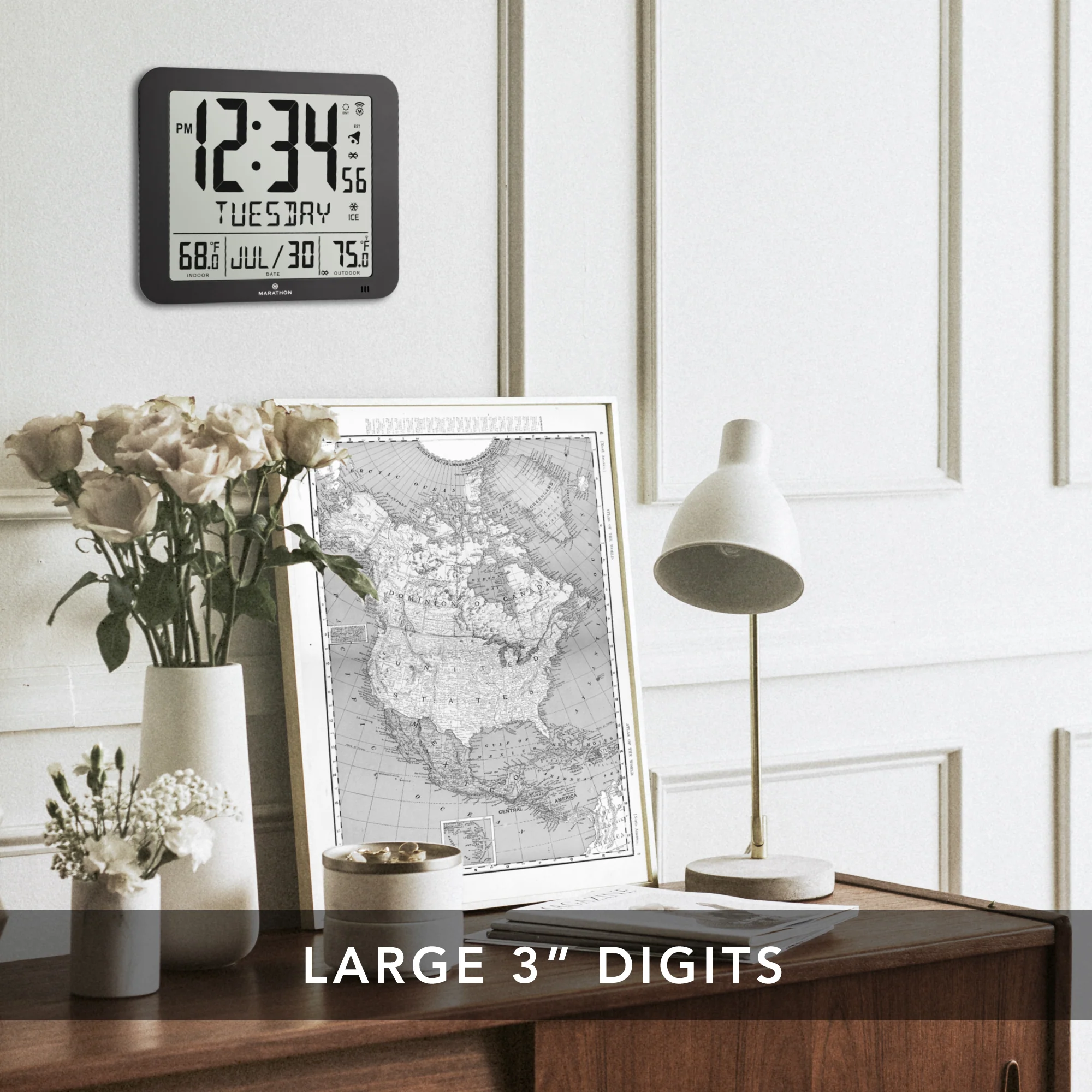 Slim Self-Setting Full Calendar Wall Clock with Indoor/Outdoor Temperature 9 Slim Self-Setting Full Calendar Wall Clock with Indoor/Outdoor Temperature