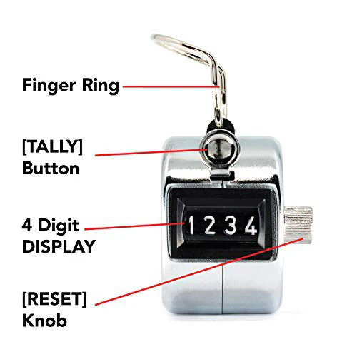 Chrome Handheld Tally Counter with Finger Ring 4 Chrome Handheld Tally Counter with Finger Ring