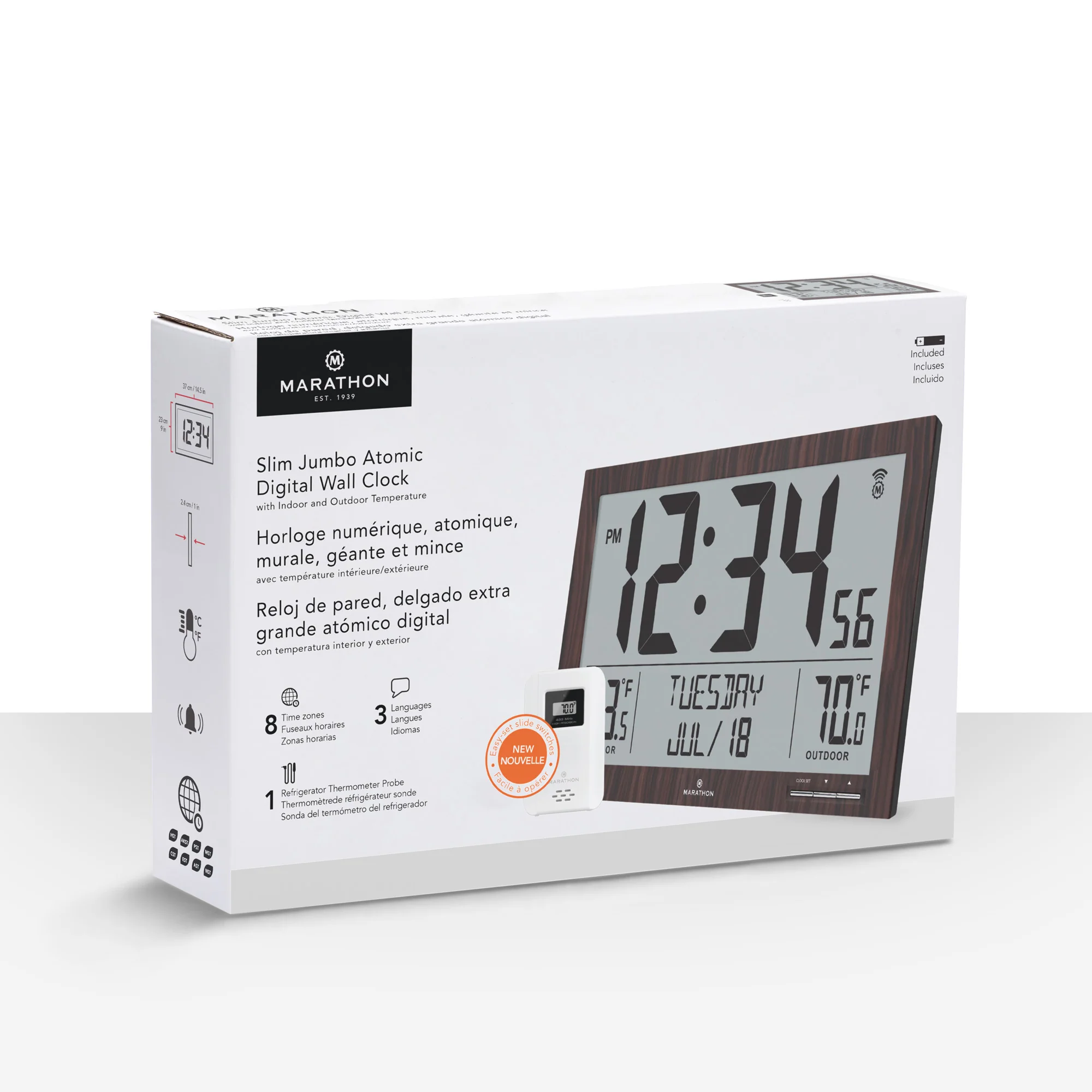 Self-Setting Full Calendar Clock with Extra Large Digits Indoor and Outdoor Temperature - Black 775 Self-Setting Full Calendar Clock with Extra Large Digits Indoor and Outdoor Temperature - Black