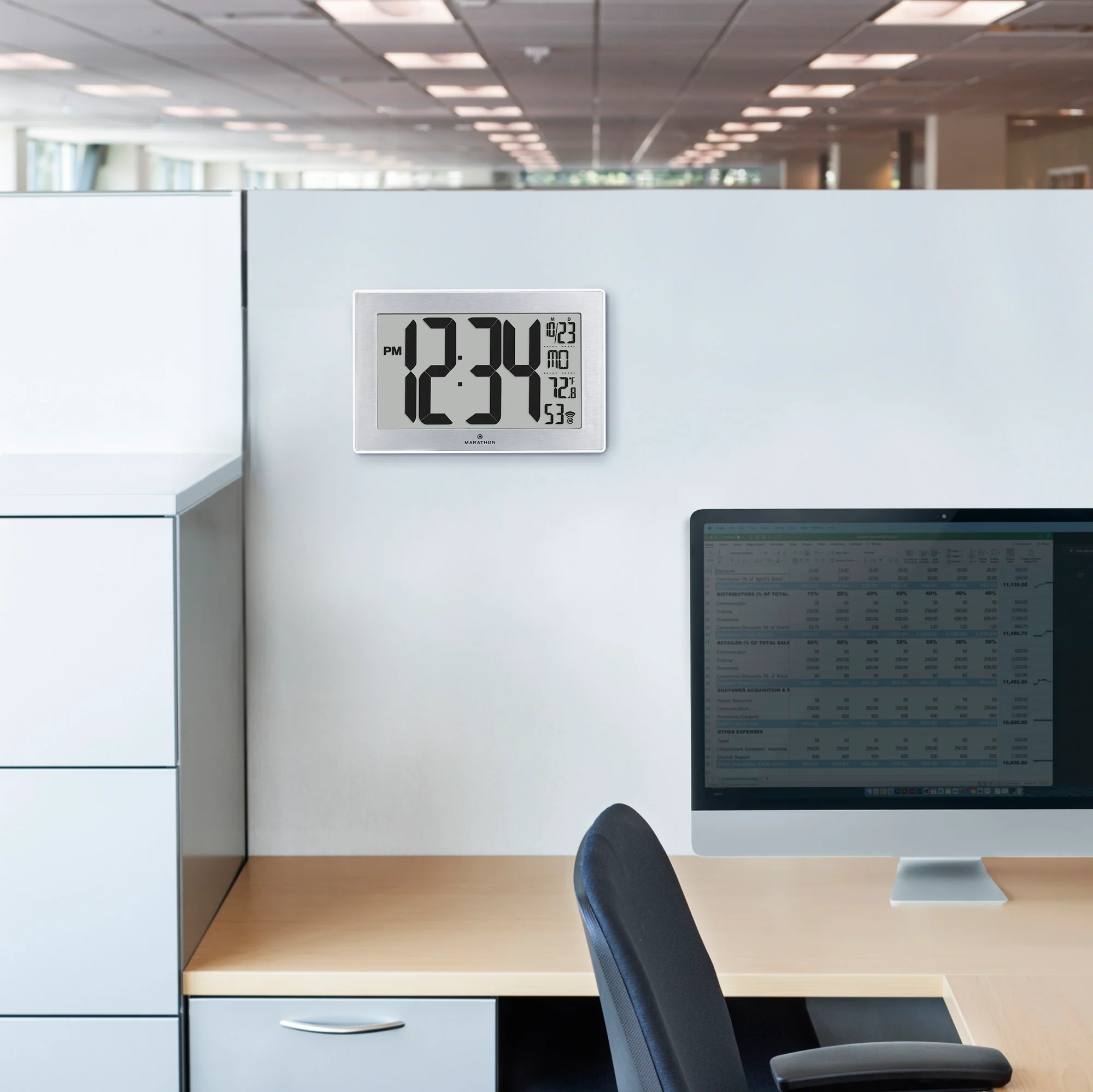 Self-Setting, Self-Adjusting, Wall Clock w/ Stand & 8 Time Zones - White/Stainless Steel