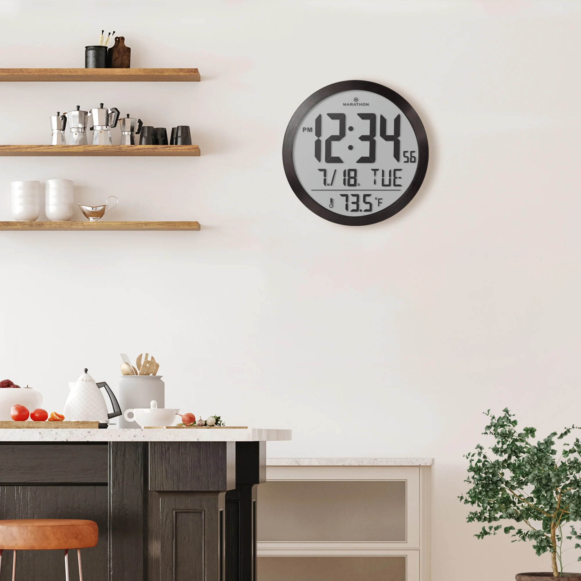 15 Inch Round Digital Wall Clock - Black