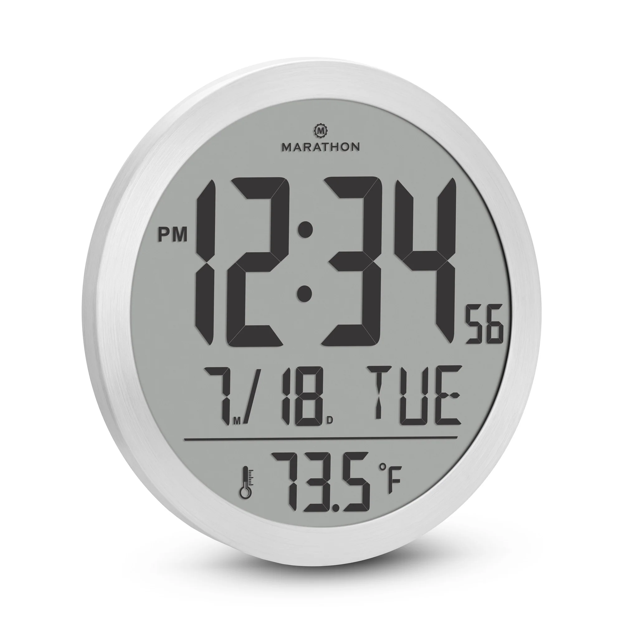 15 Inch Round Digital Wall Clock - Stainless Steel