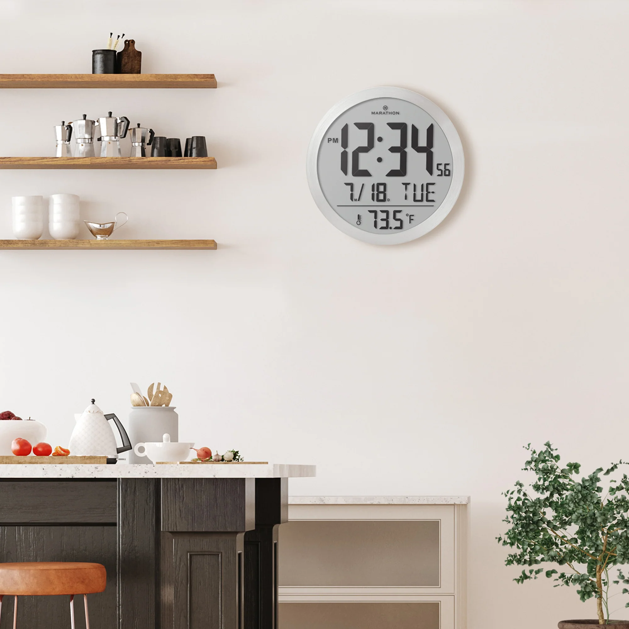 15 Inch Round Digital Wall Clock - Stainless Steel