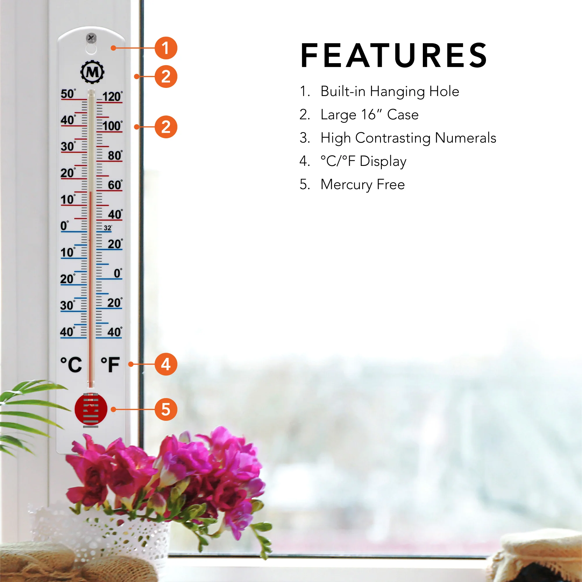 16 Inch Vertical Outdoor Thermometer