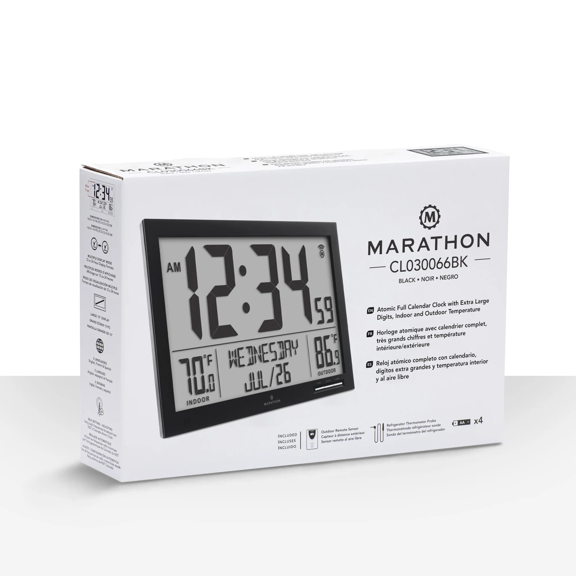Self-Setting Full Calendar Clock with Extra Large Digits Indoor and Outdoor Temperature - Black 320 Self-Setting Full Calendar Clock with Extra Large Digits Indoor and Outdoor Temperature - Black