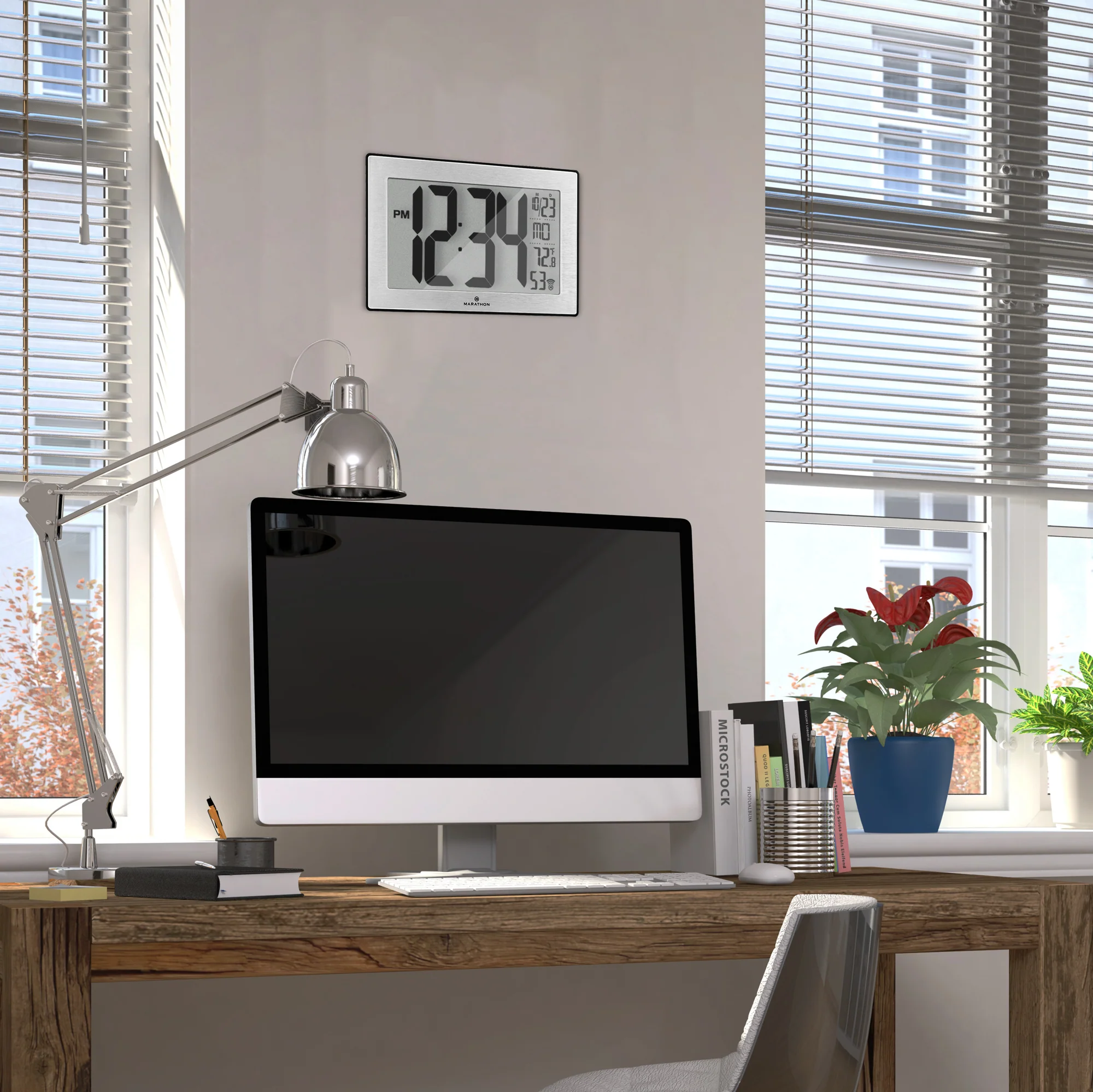 Self-Setting, Self-Adjusting, Wall Clock w/ Stand & 8 Time Zones - White/Stainless Steel