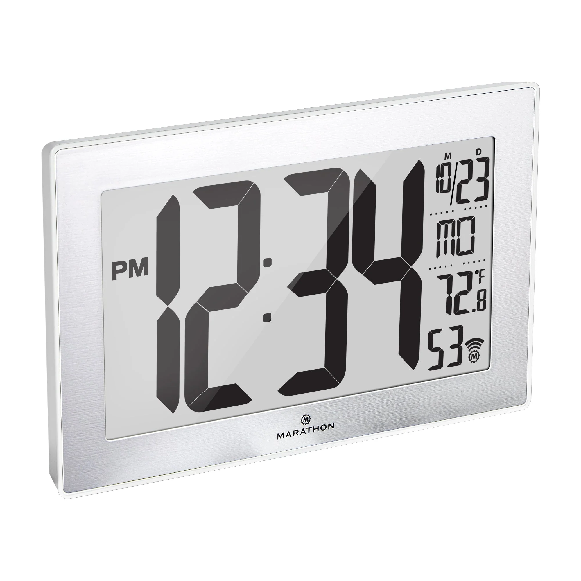 Self-Setting, Self-Adjusting, Wall Clock w/ Stand & 8 Time Zones - White/Stainless Steel