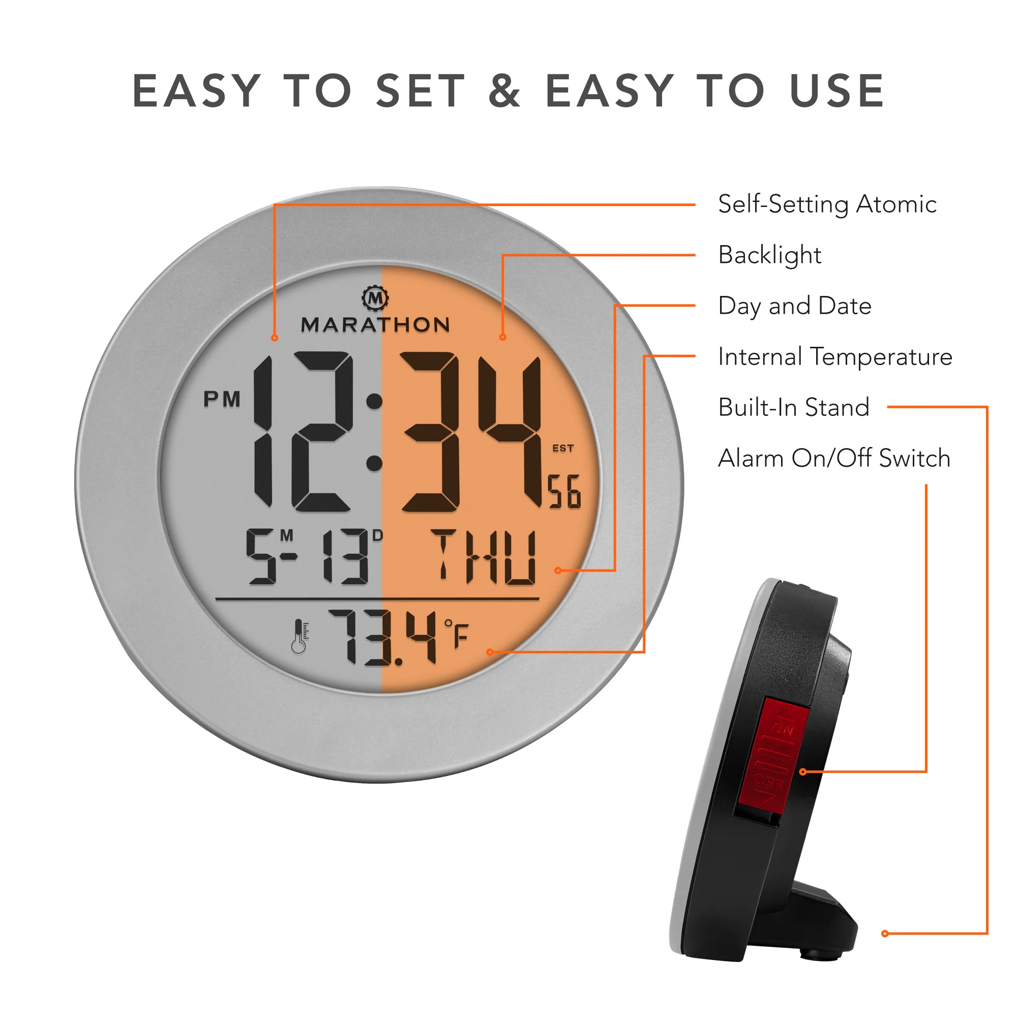 3.5 Inch Round Self-Setting Alarm Clock with Push-Button Backlight