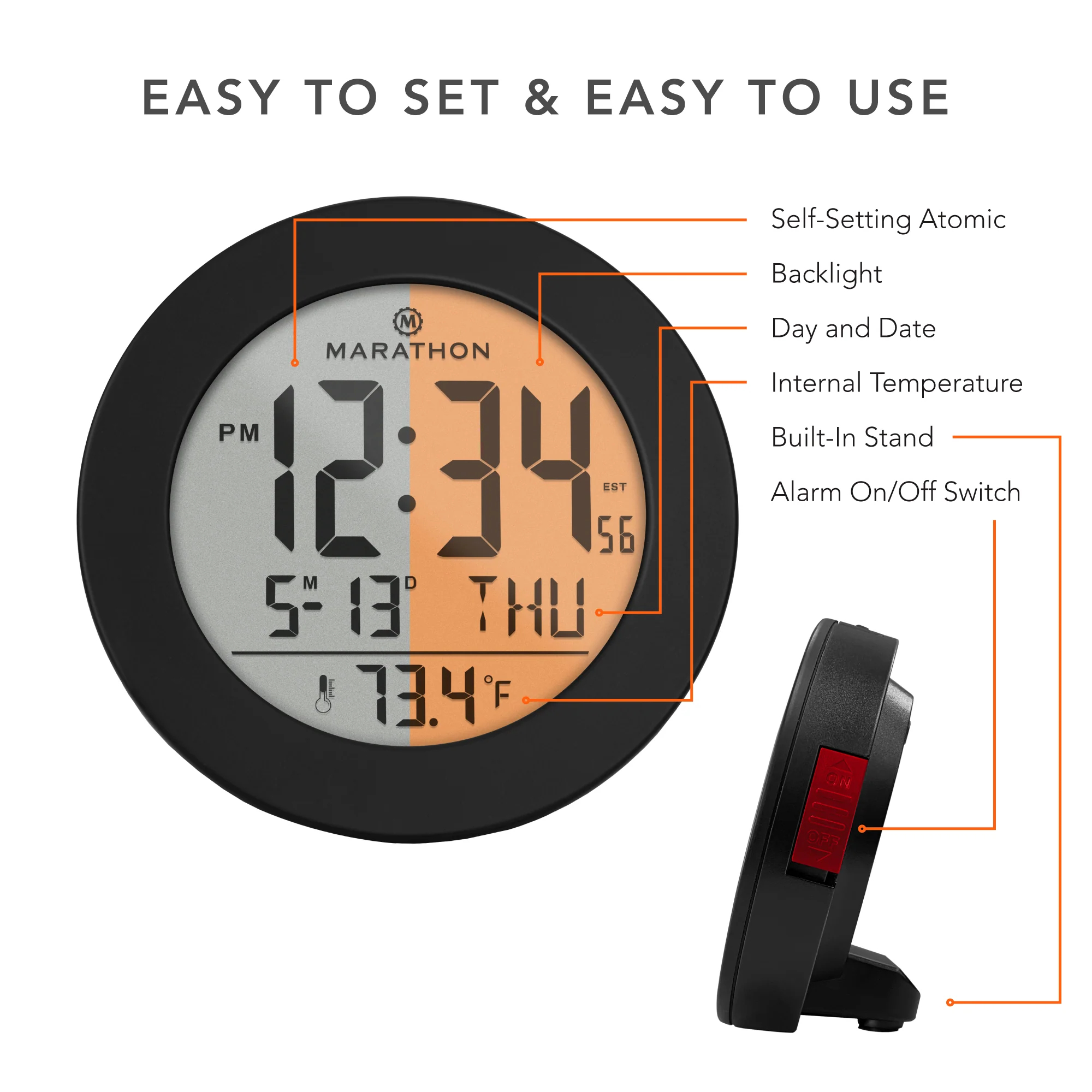 3.5 Inch Round Self-Setting Alarm Clock with Push-Button Backlight