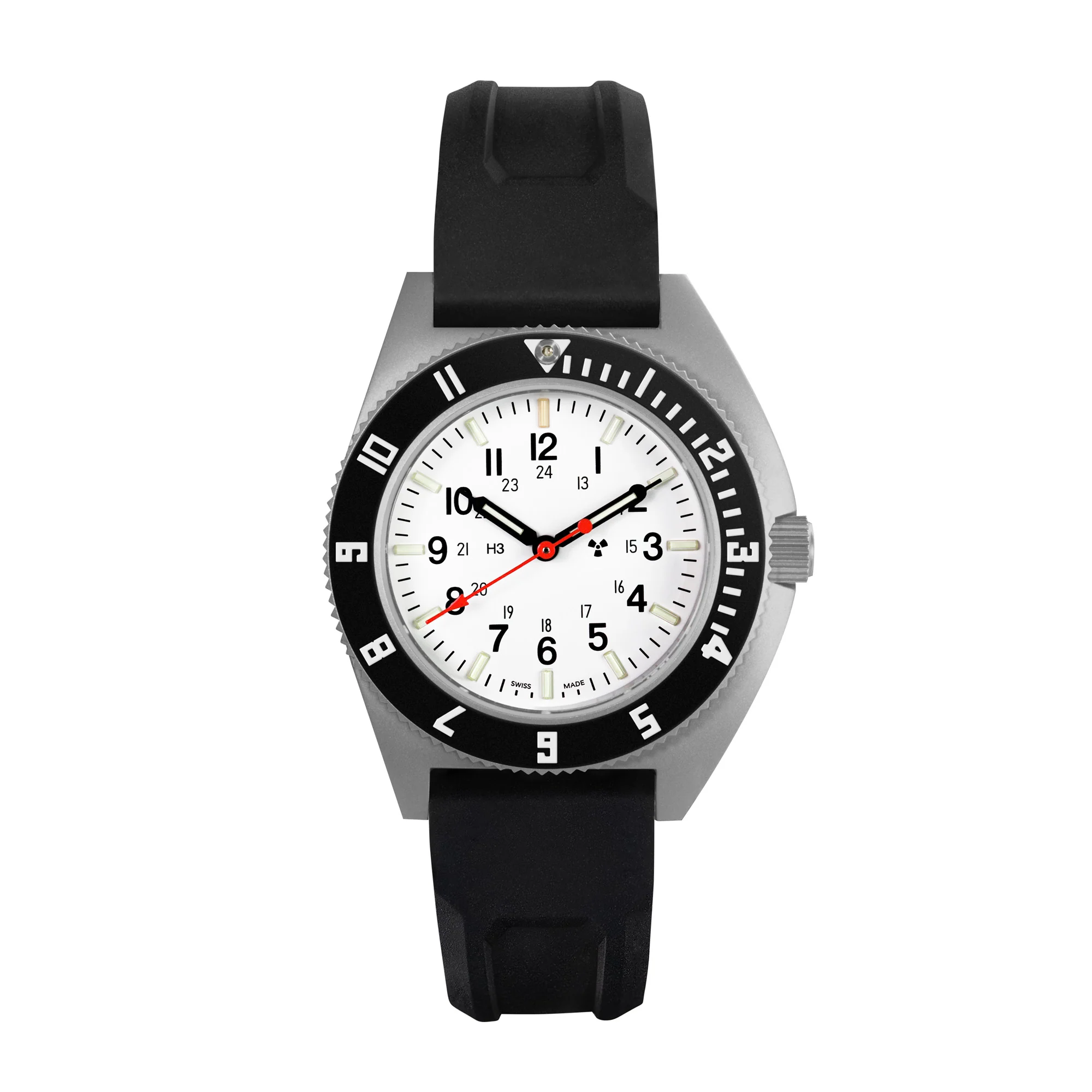 41mm Arctic Steel Navigator (SSNAV) on Black 3-Piece Rubber Strap Kit