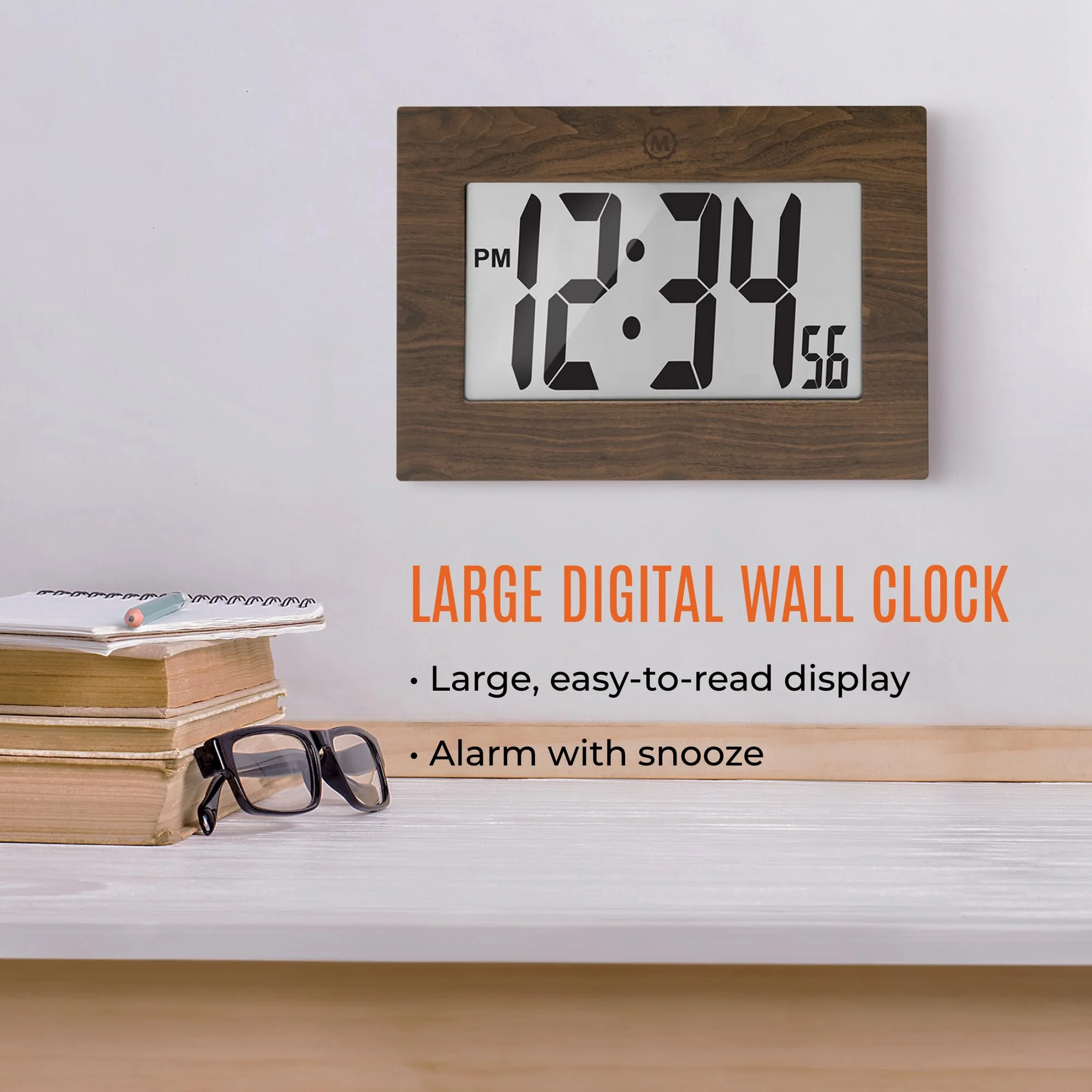 Clock, Large LCD display, Teak wood color (5/10)