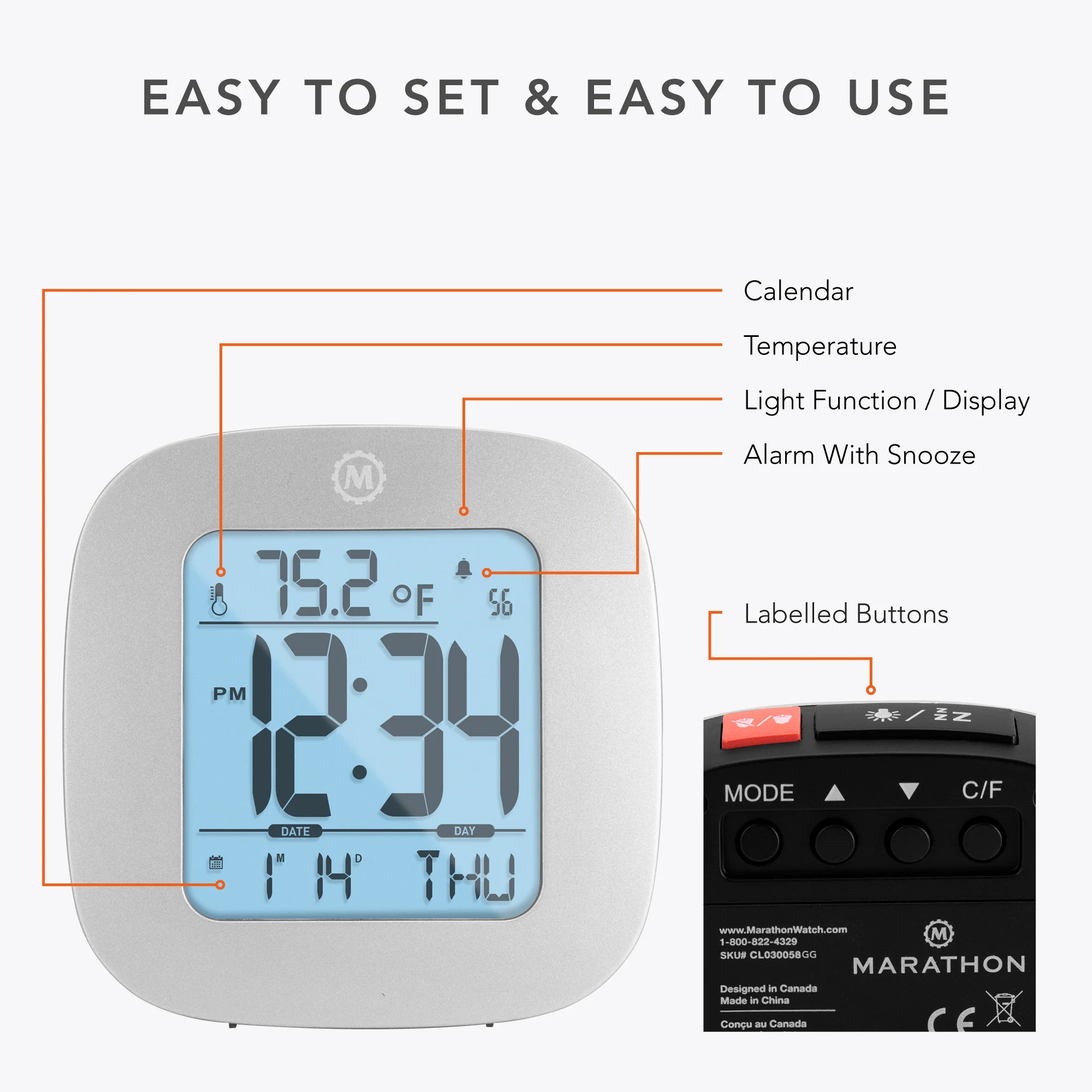 Clock, LCD, Alarm, Mini, Graphite Grey (25/50)