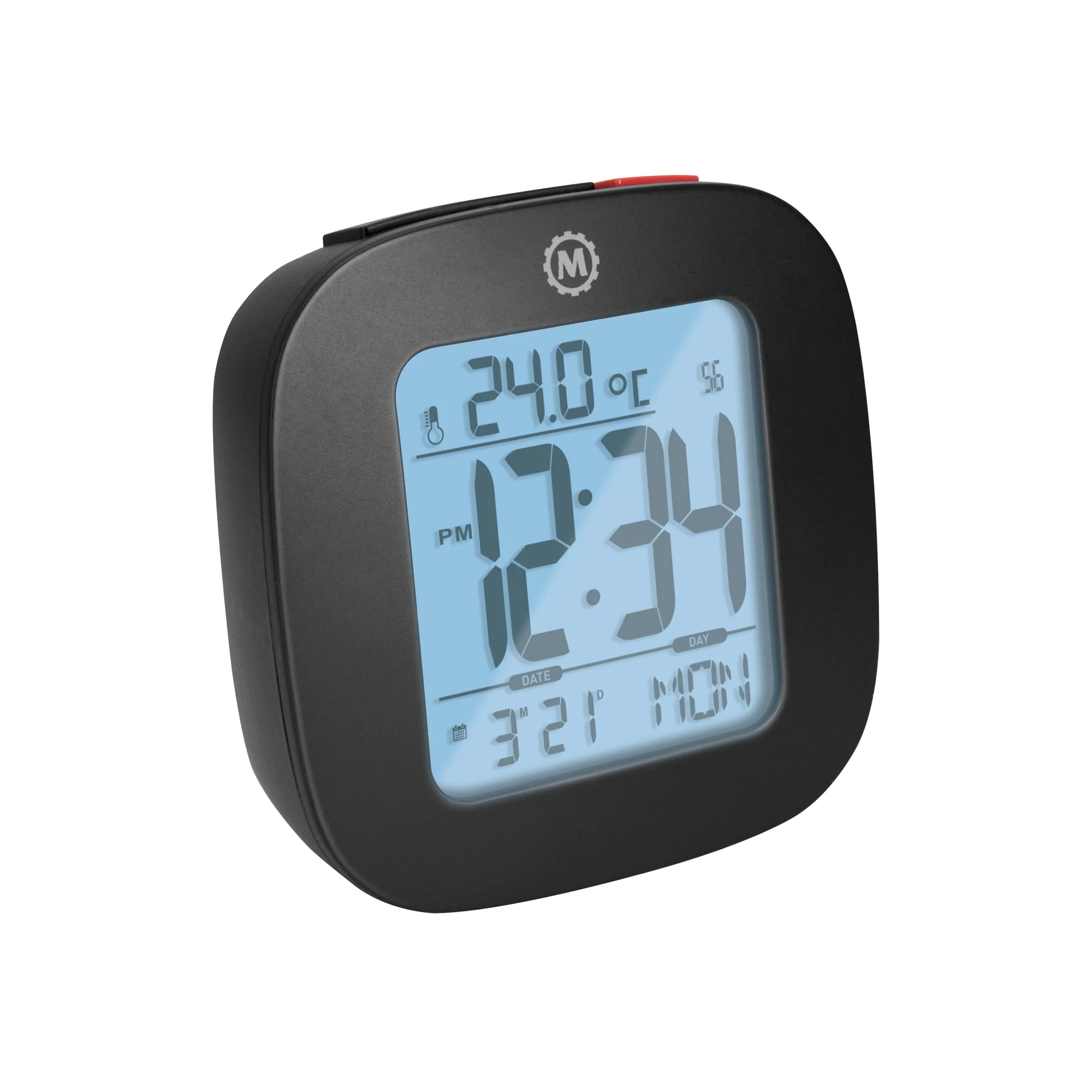 Compact Alarm Clock with Temperature and Date - Black