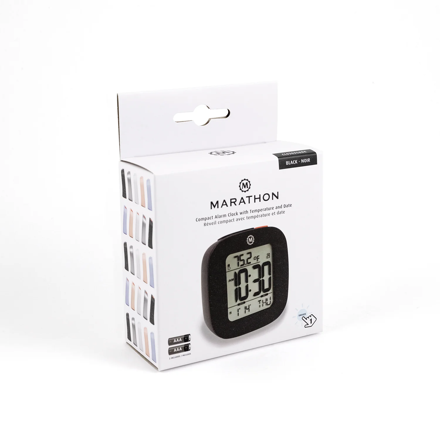 Compact Alarm Clock with Temperature and Date - Black