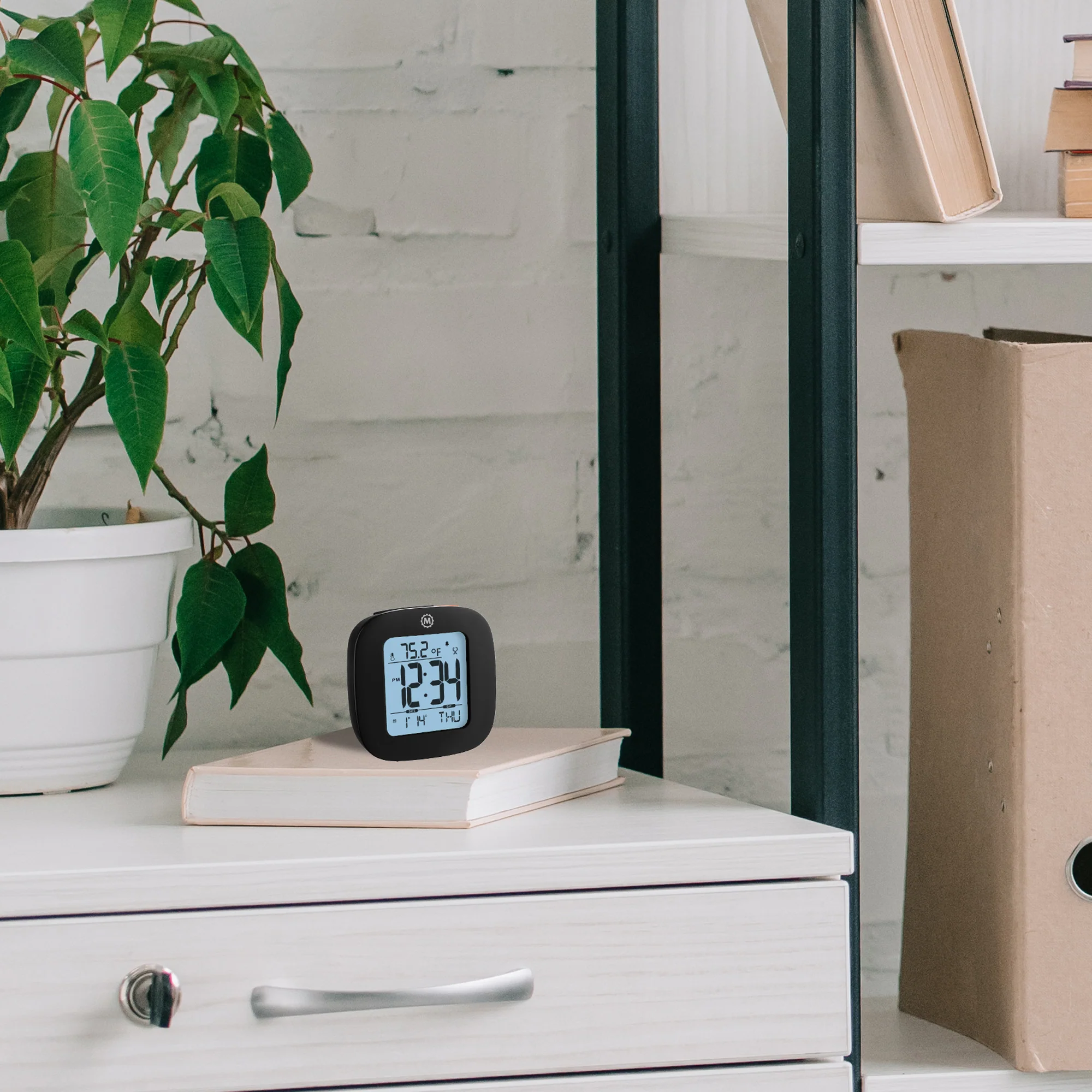 Compact Alarm Clock with Temperature and Date - Black
