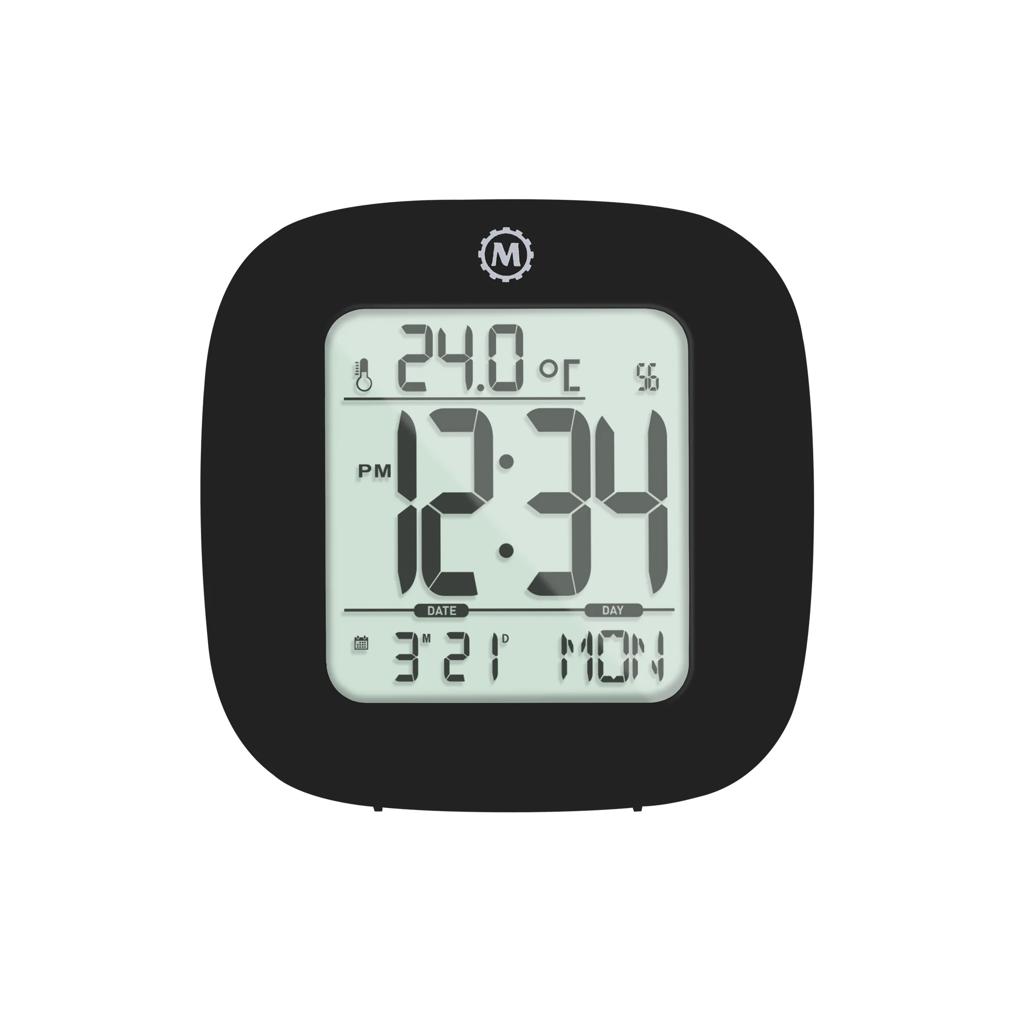 Compact Alarm Clock with Temperature and Date - Black