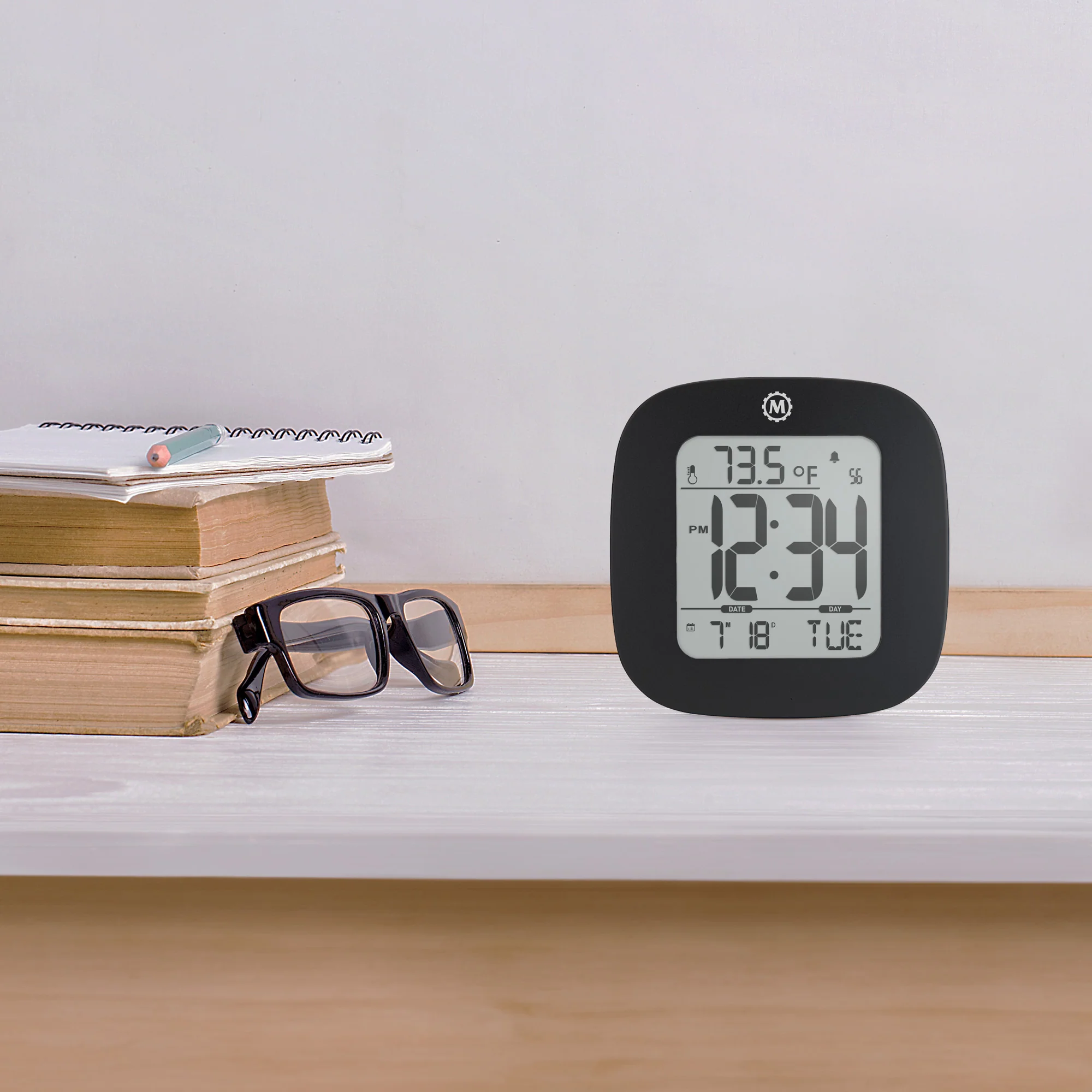 Compact Alarm Clock with Temperature and Date - Black