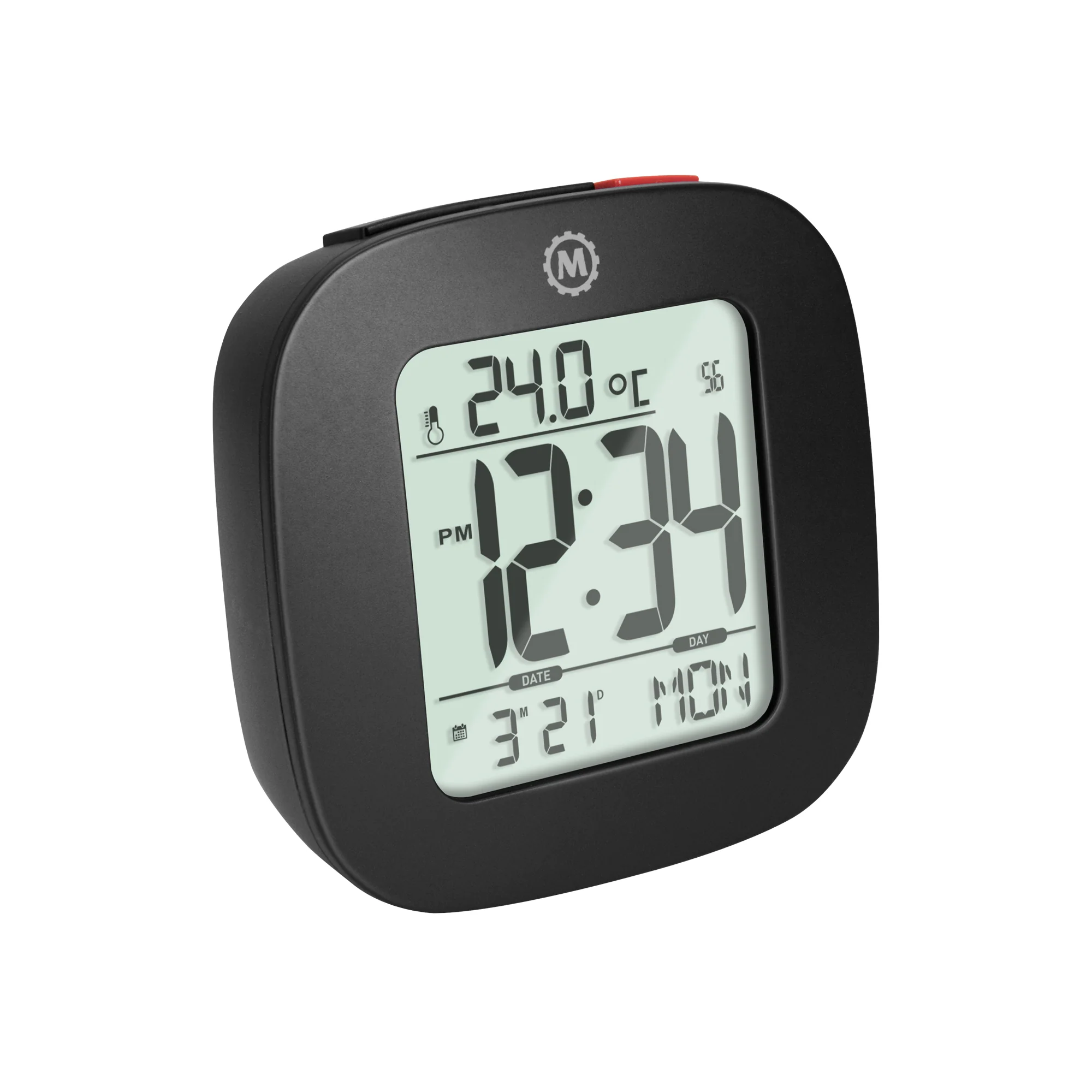 Compact Alarm Clock with Temperature and Date - Black