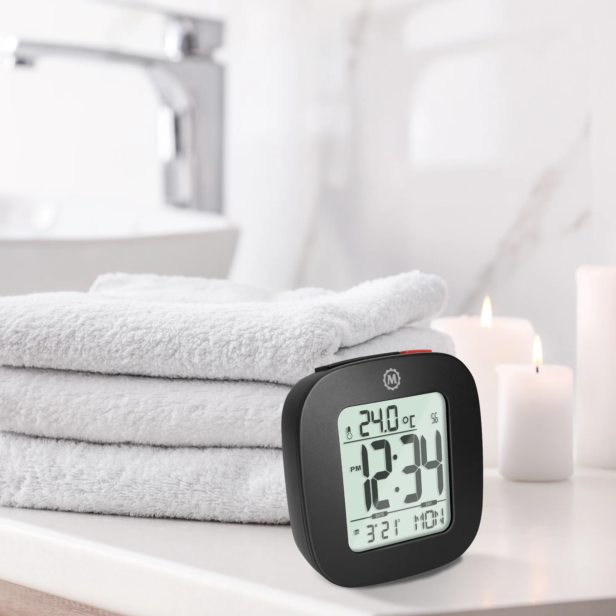 Compact Alarm Clock with Temperature and Date - Black